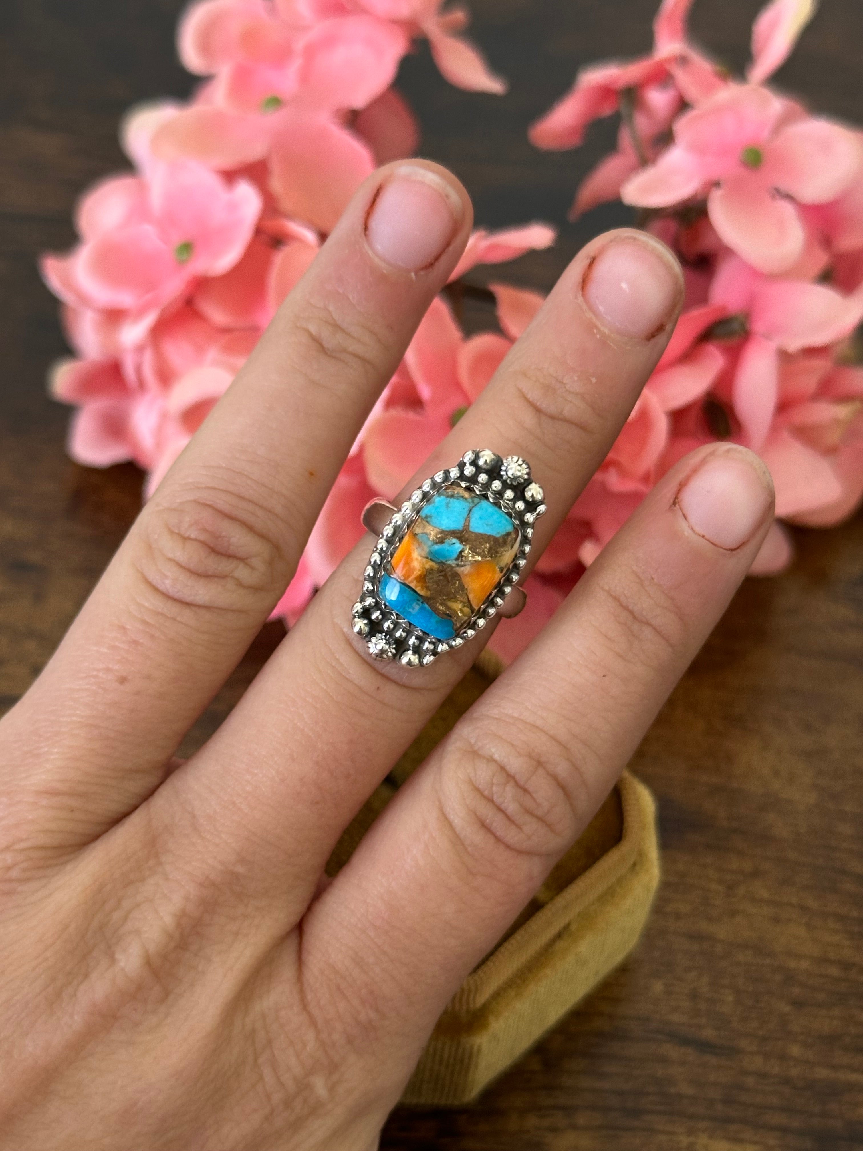 Southwest Handmade Mohave Turquoise & Sterling Silver Ring Size 6.5