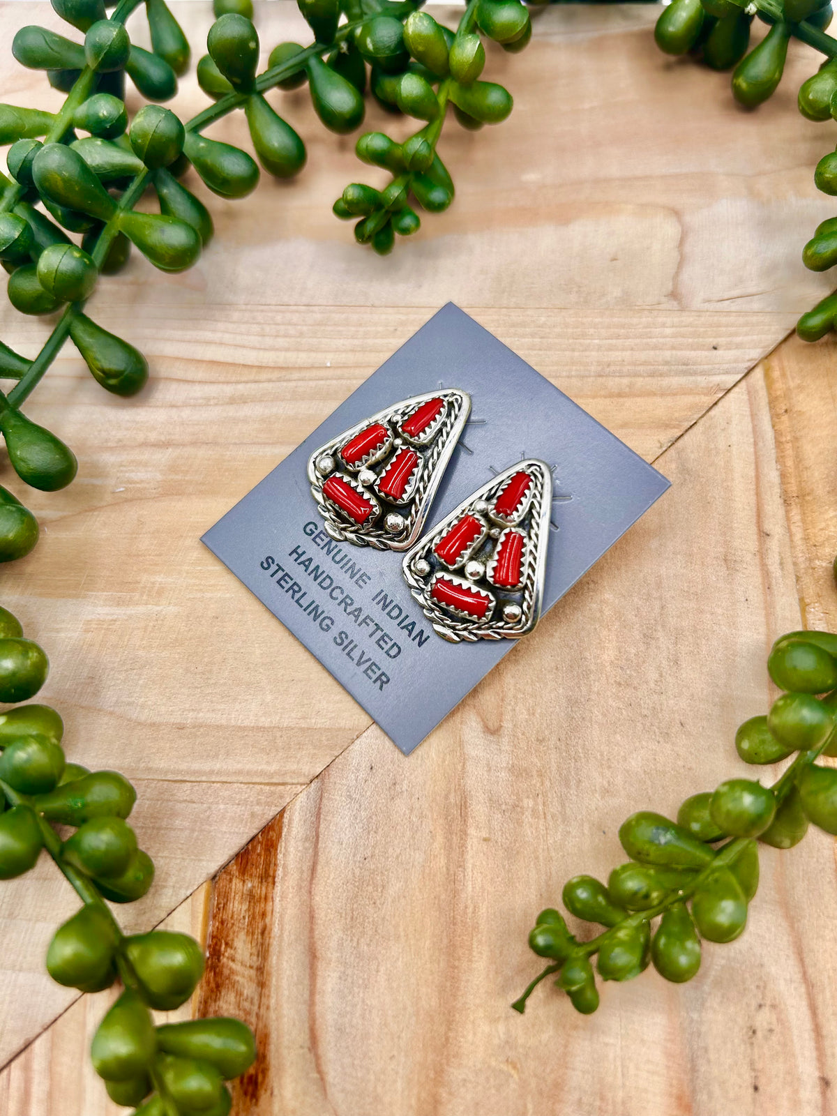 Navajo Made Mediterranean Coral & Sterling Silver Post Earrings