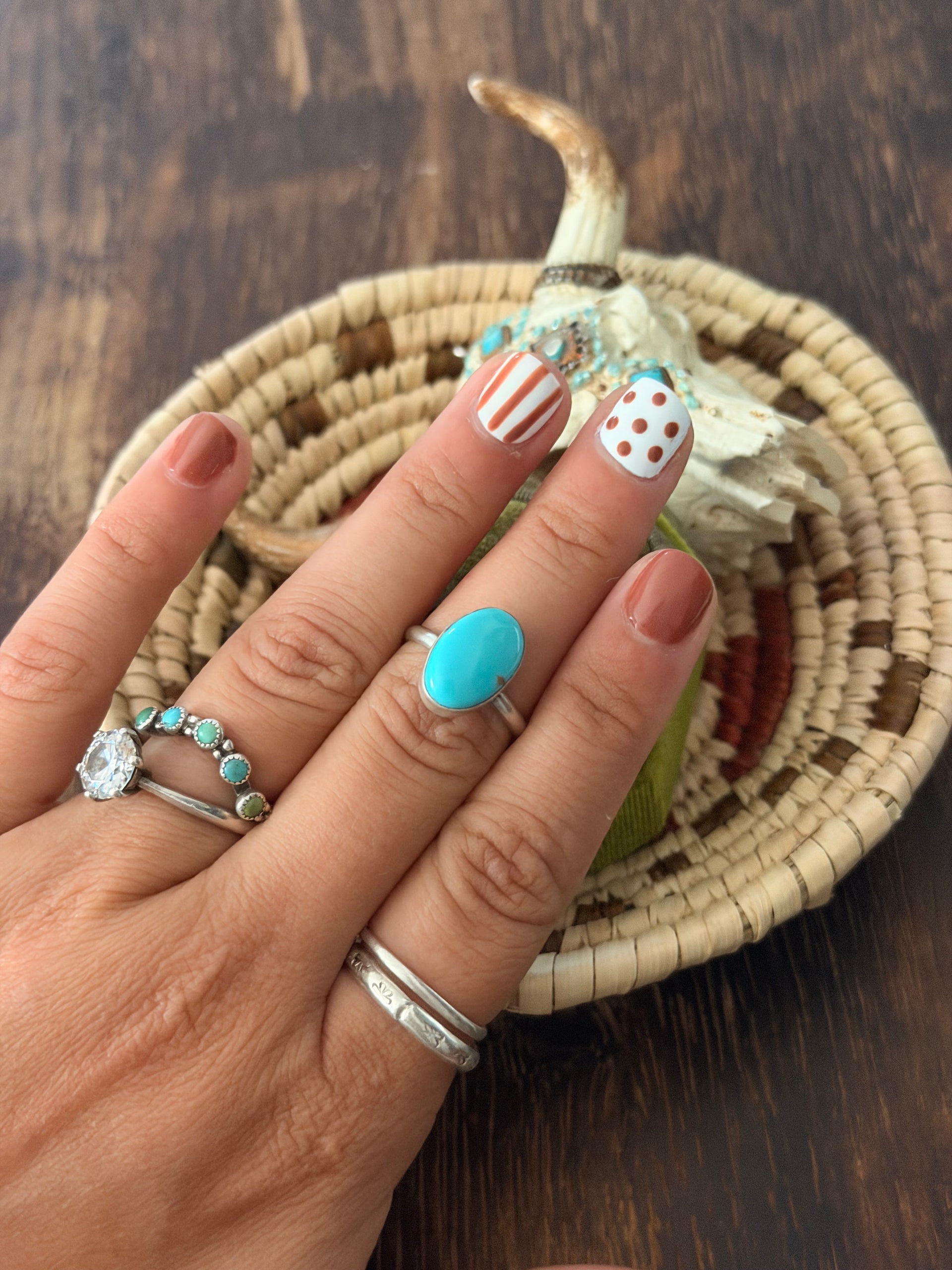 Navajo Made Kingman Turquoise & Sterling Silver Ring Size 6
