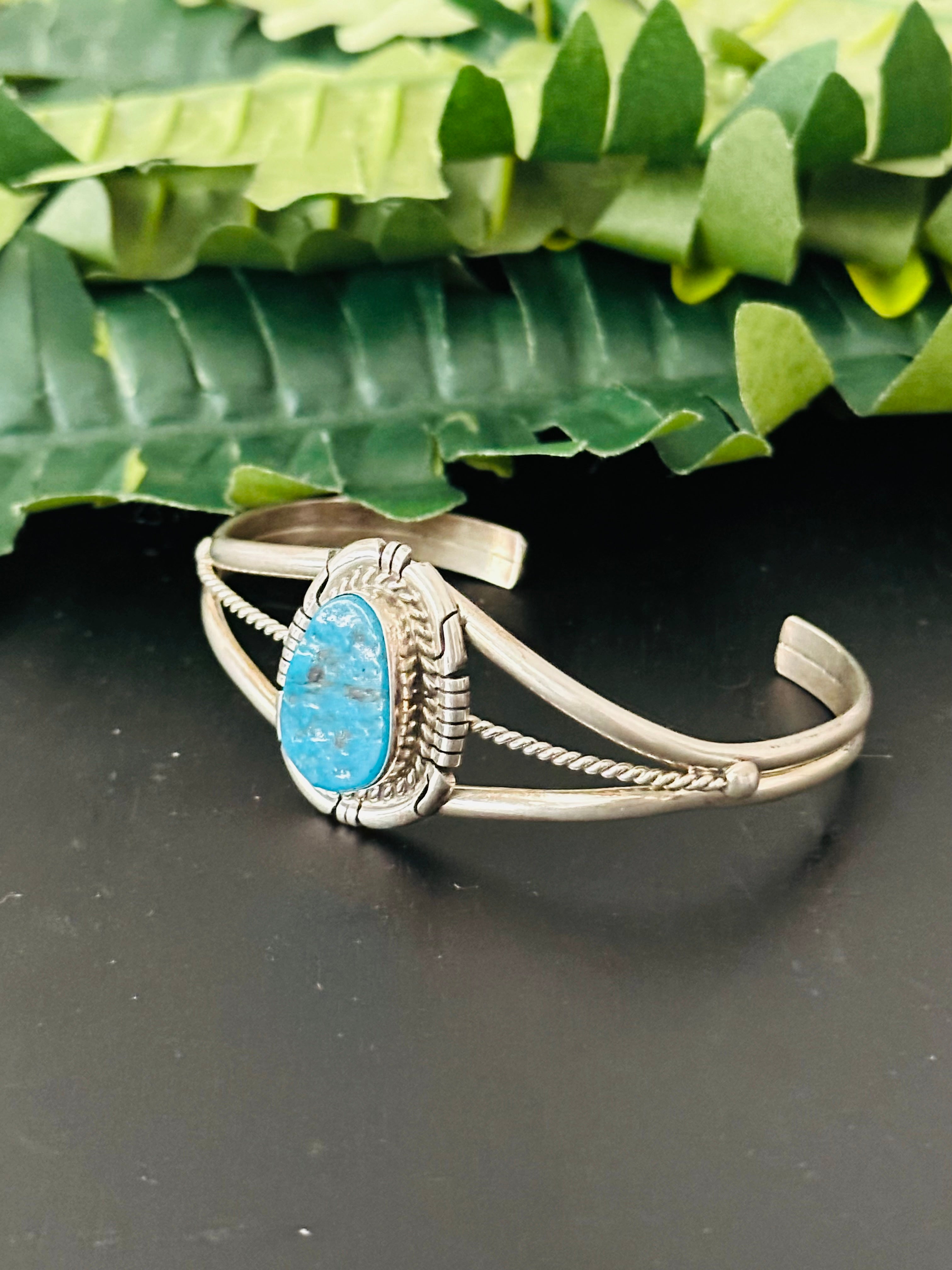 Navajo Made Kingman Turquoise & Sterling Silver Cuff Bracelet