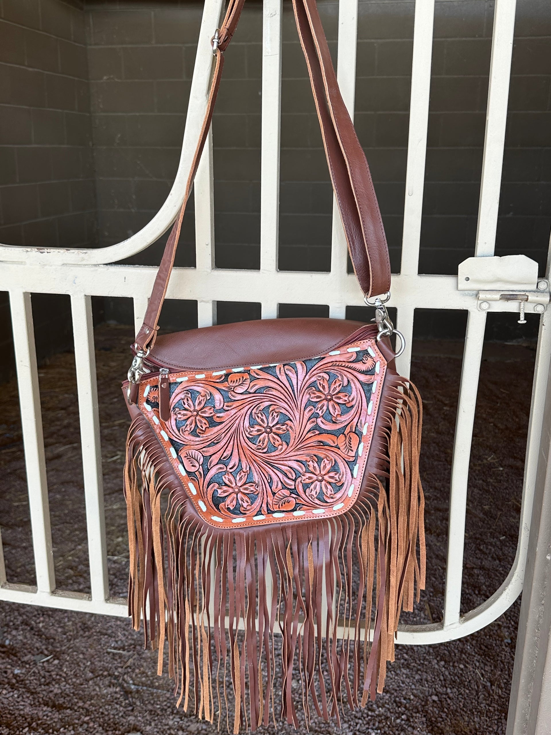 Genuine Tooled Leather Fringe Purse
