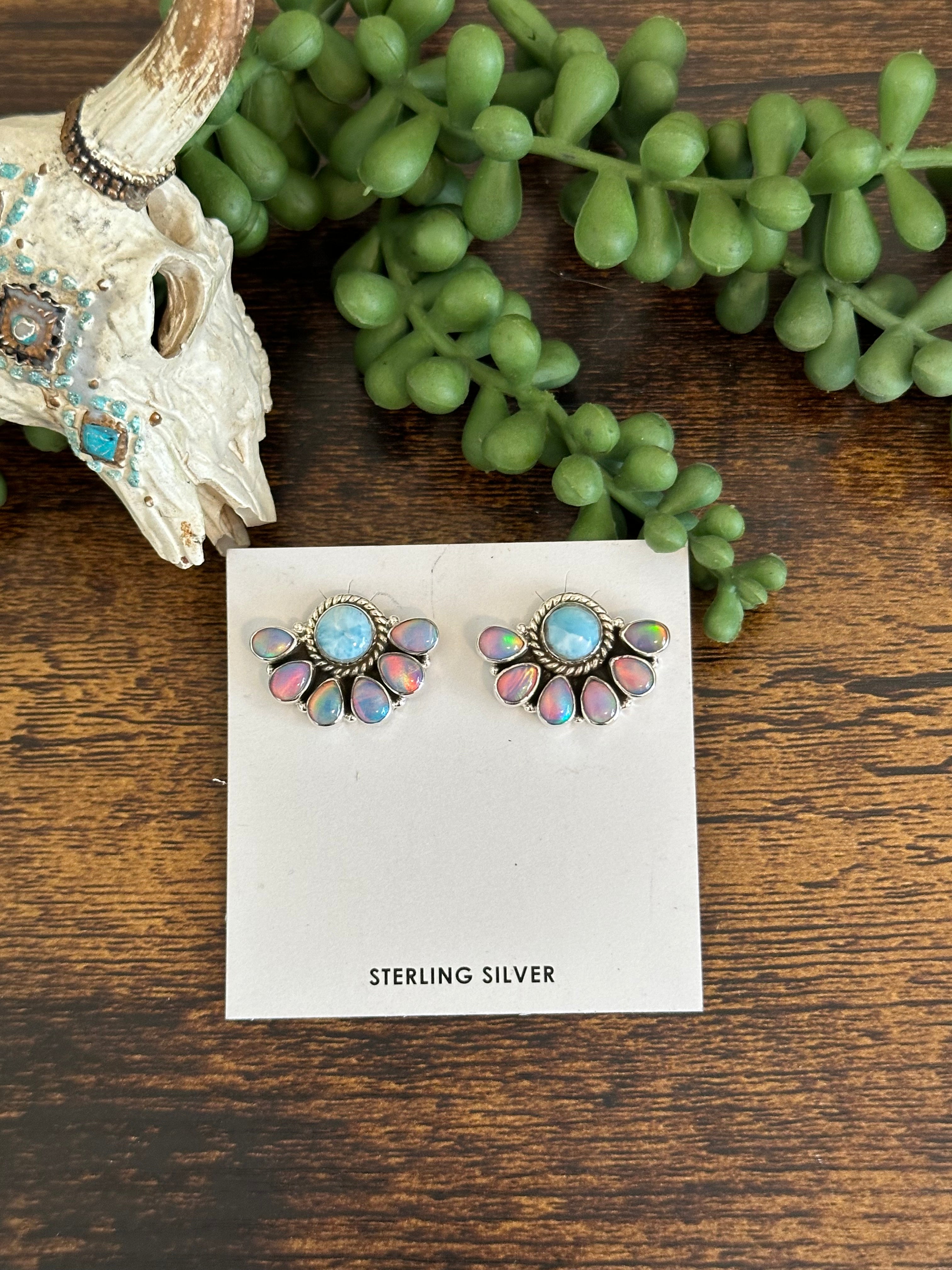 Southwest Handmade Multi Stone & Sterling Silver Post Earrings