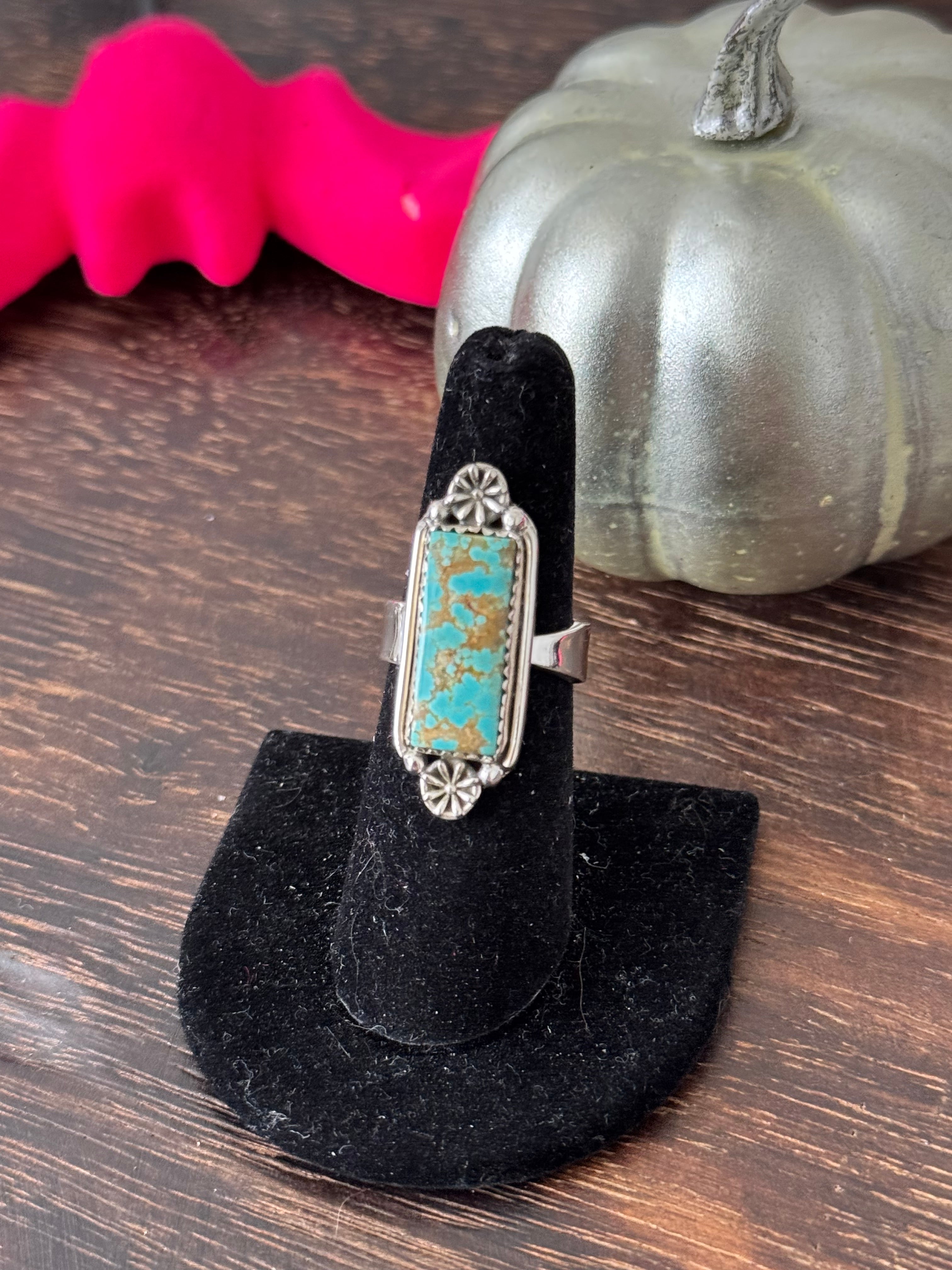 Southwest Handmade Number 8 Turquoise & Sterling Silver Adjustable Ring