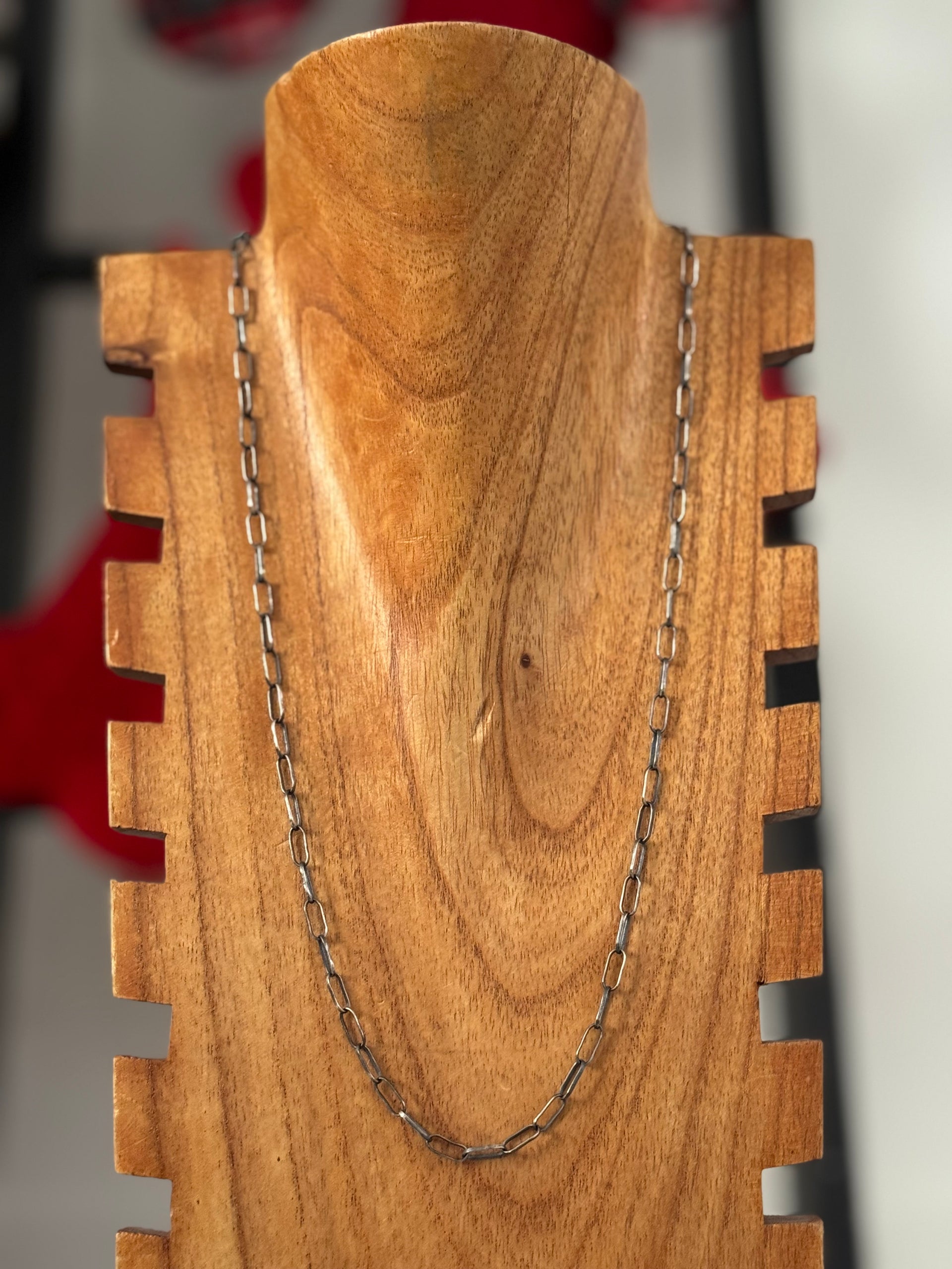 Navajo Made Sterling Silver Paperclip Link Chain Necklace