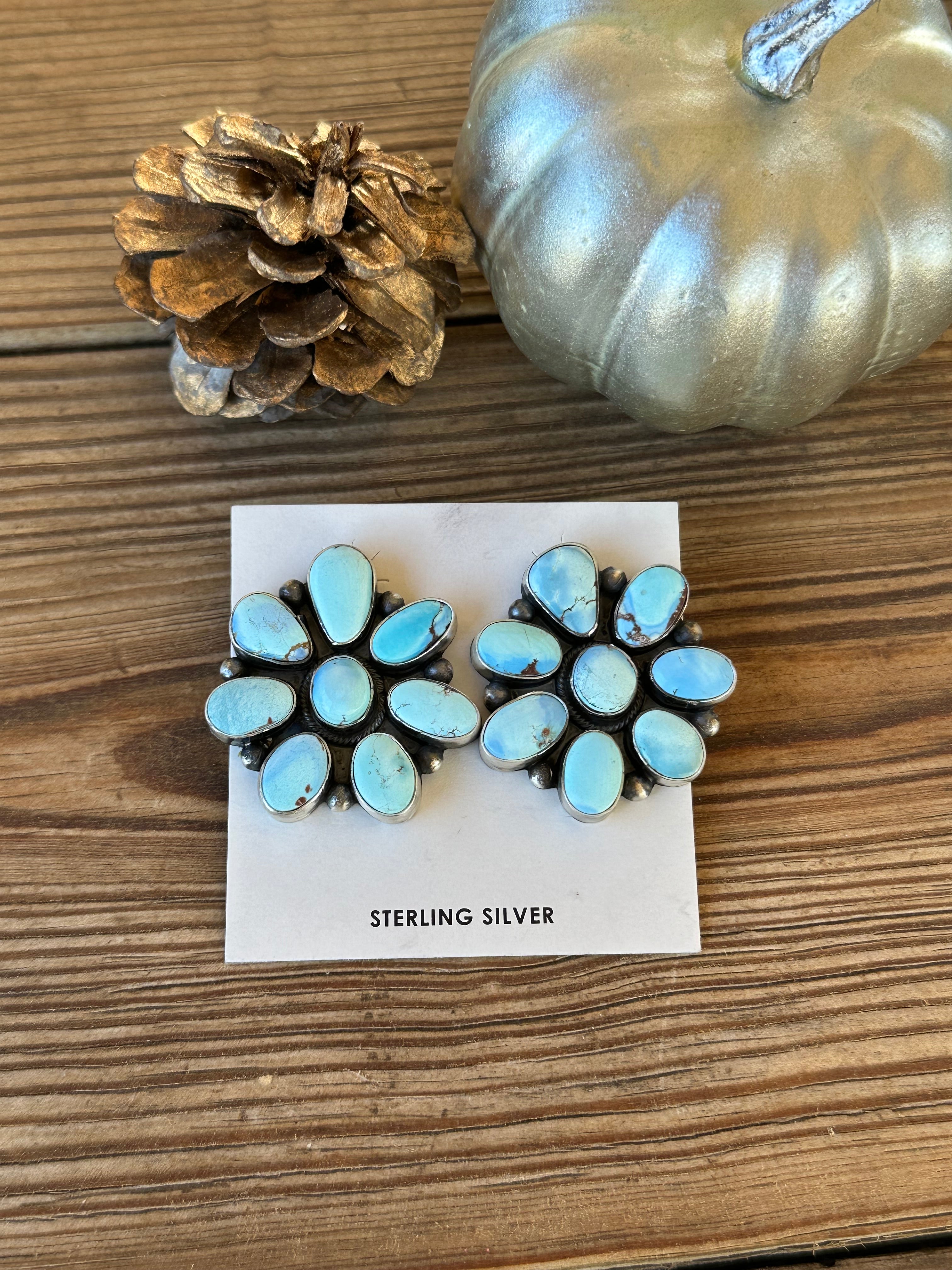 Navajo Made Golden Hills Turquoise & Sterling Silver Post Earrings