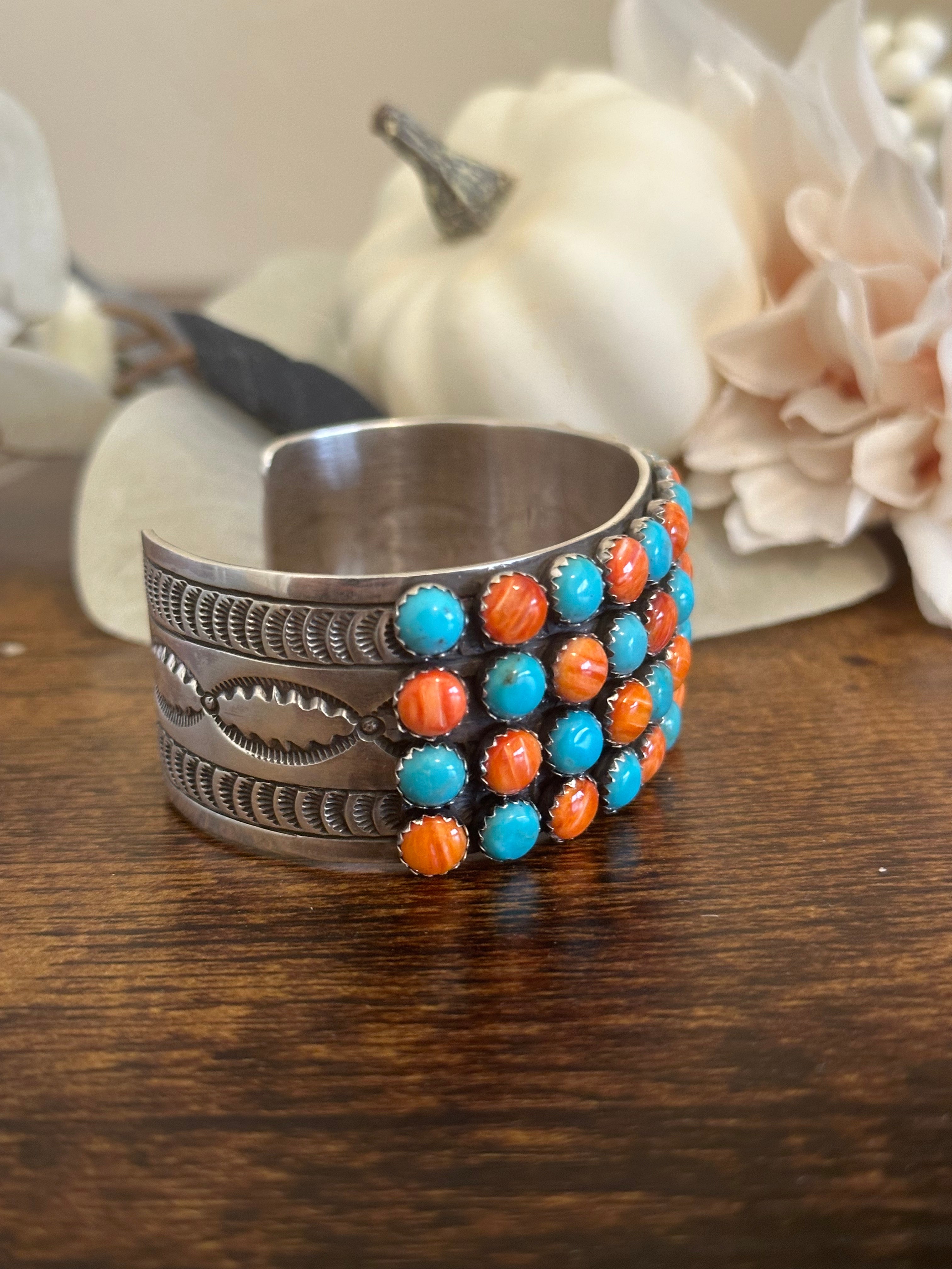 Leroy James Multi Stone & Sterling Silver Cluster Cuff Bracelet