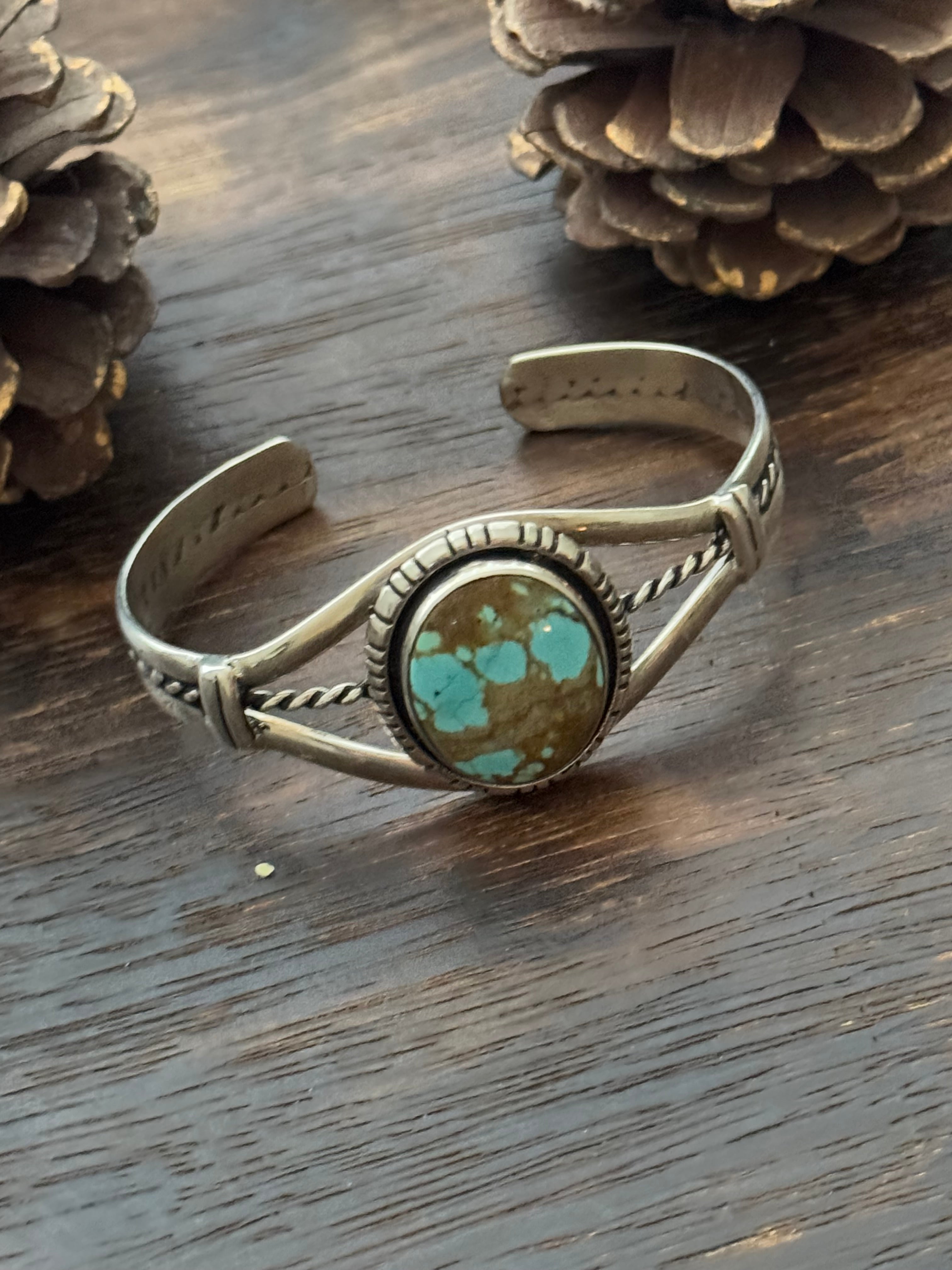 Navajo Made #8 Turquoise & Sterling Silver Cuff Bracelet