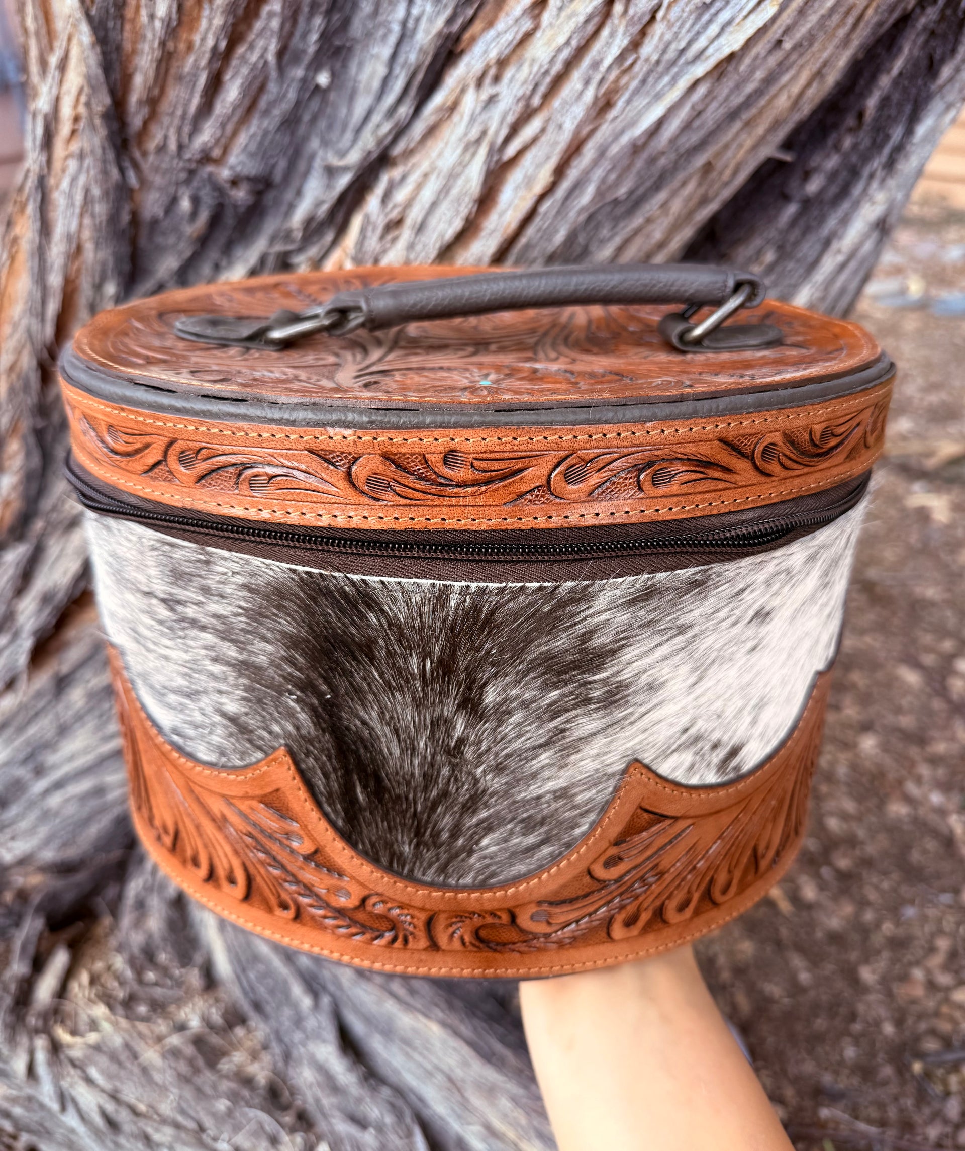 Genuine Cowhide & Tooled Leather Make up Bag