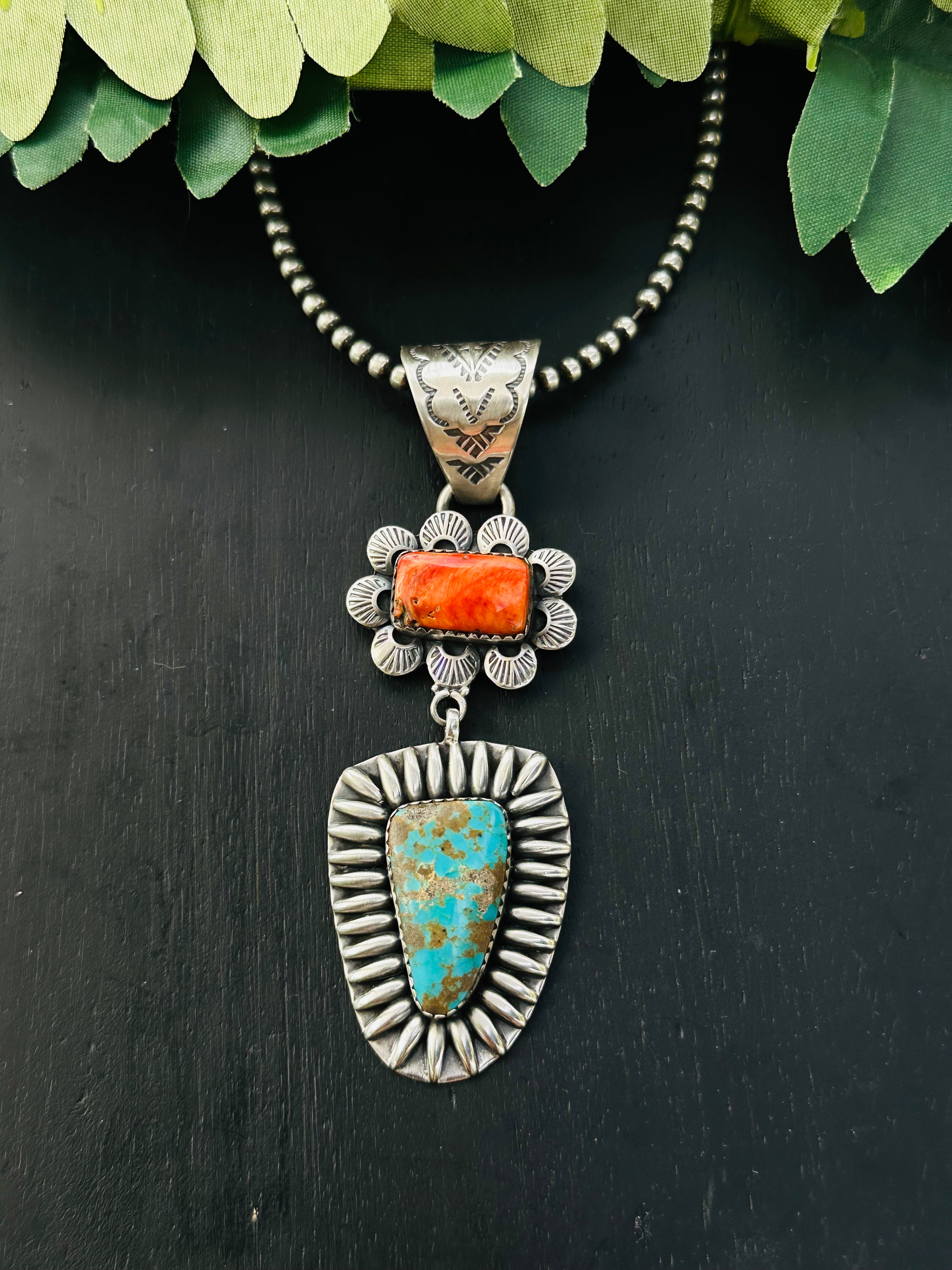 Navajo Made Multi Stone & Sterling Silver Pendant