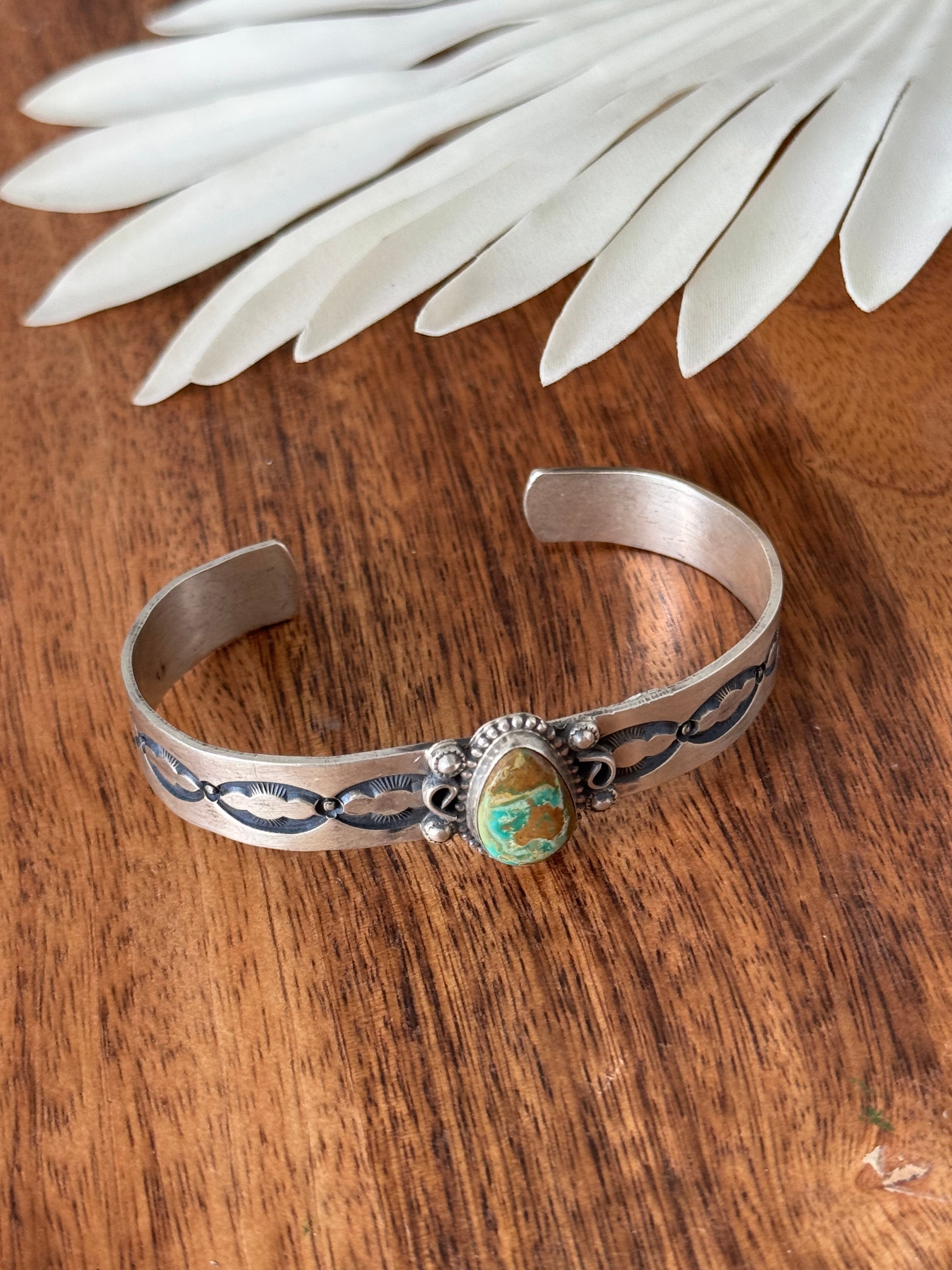 Navajo Made Royston Turquoise & Sterling Silver Cuff Bracelet