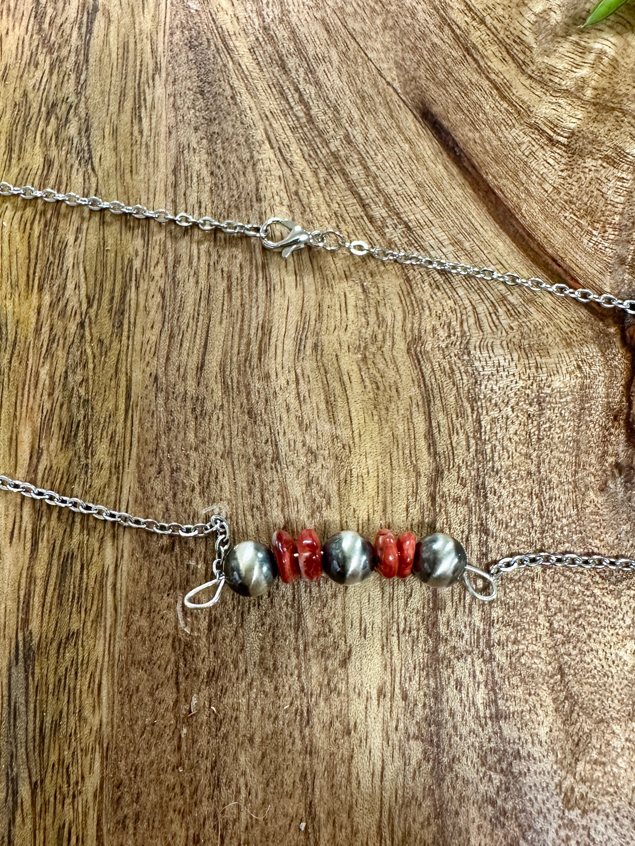 Handmade Red Spiny Oyster & Sterling Silver Pearl Necklace