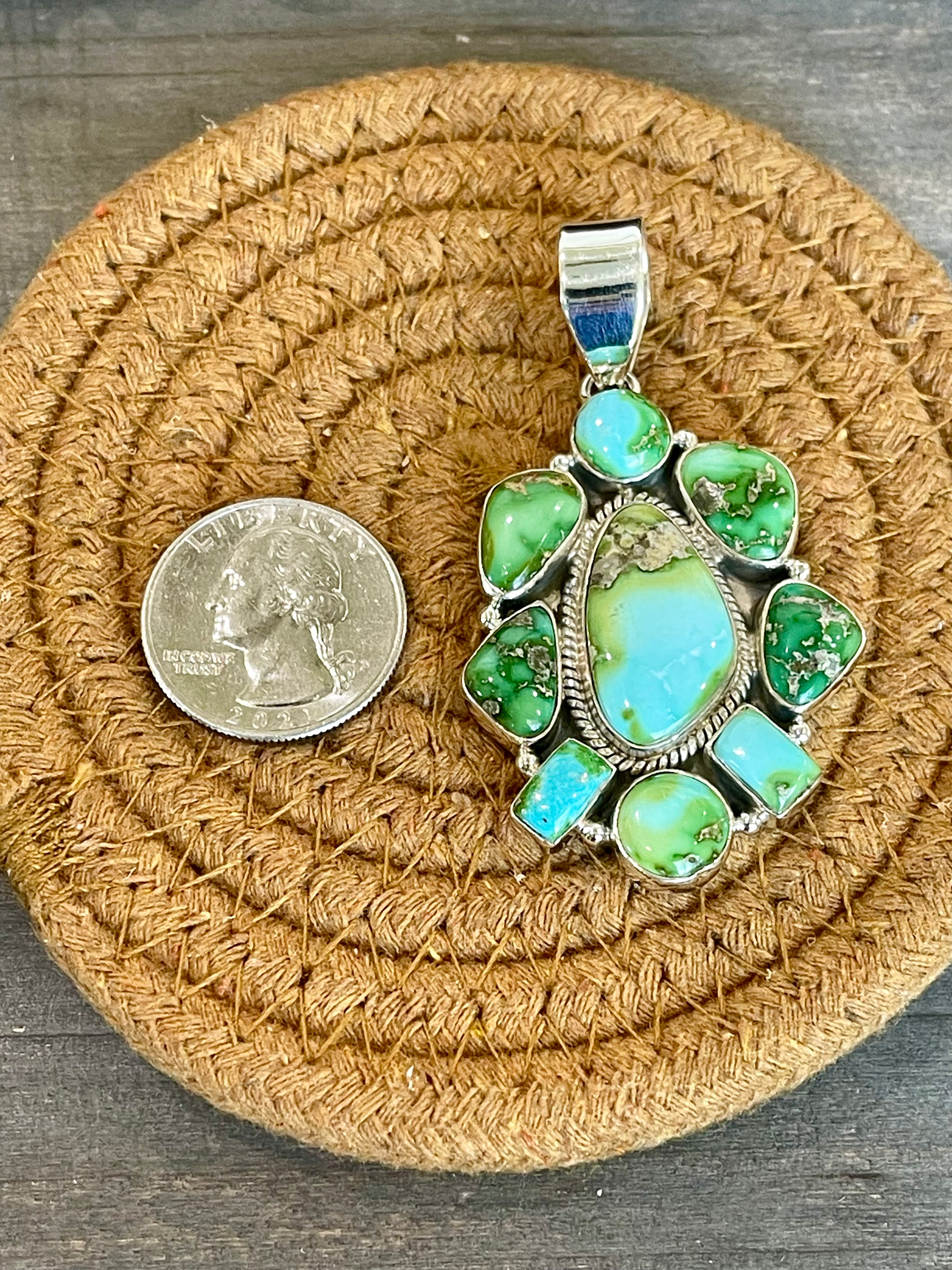 Southwest Handmade Sonoran Mountain Turquoise & Sterling Silver Pendant