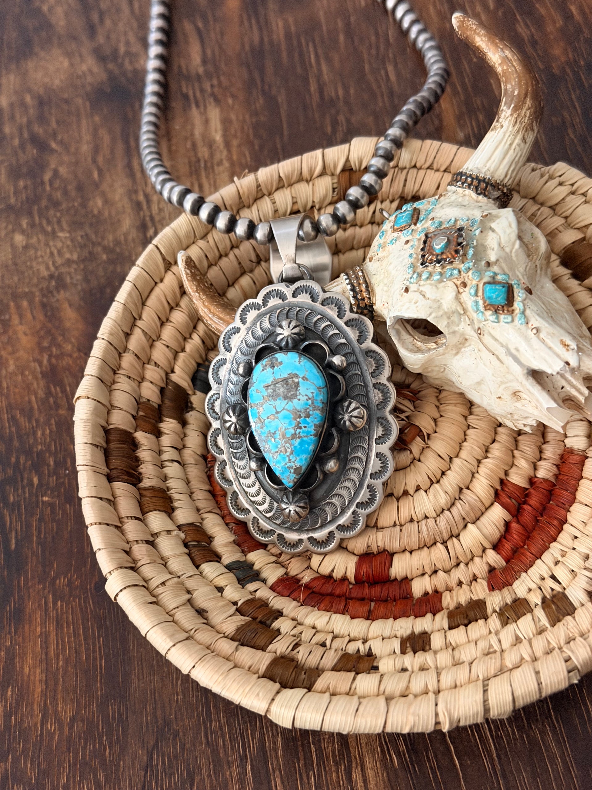 Chimney Butte Blue Ridge Turquoise & Sterling Silver Concho Pendant