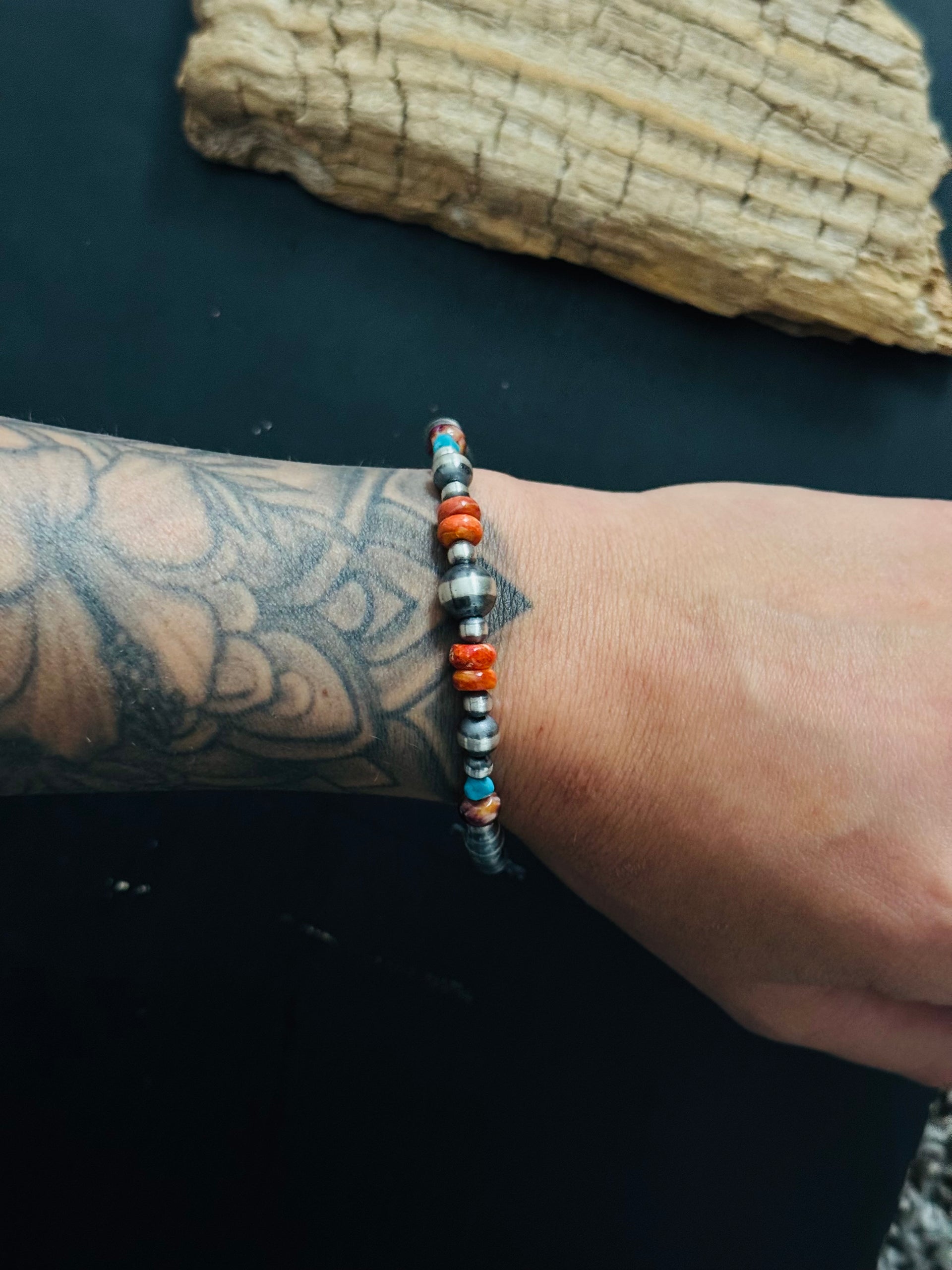 Navajo Strung Multi Stone & Sterling Silver Pearl Beaded Bracelet