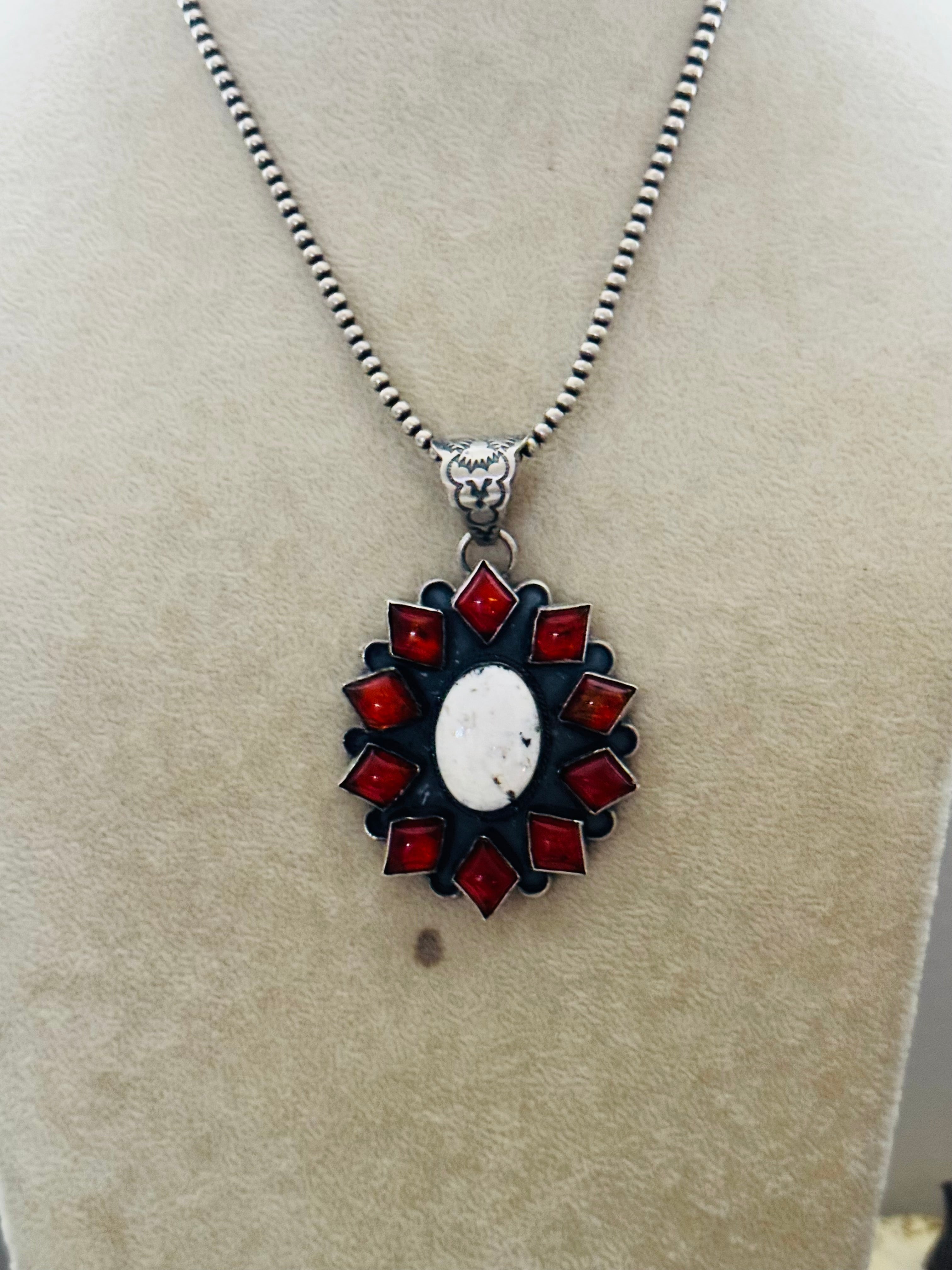 Navajo Made Multi Stone & Sterling Silver Pendant