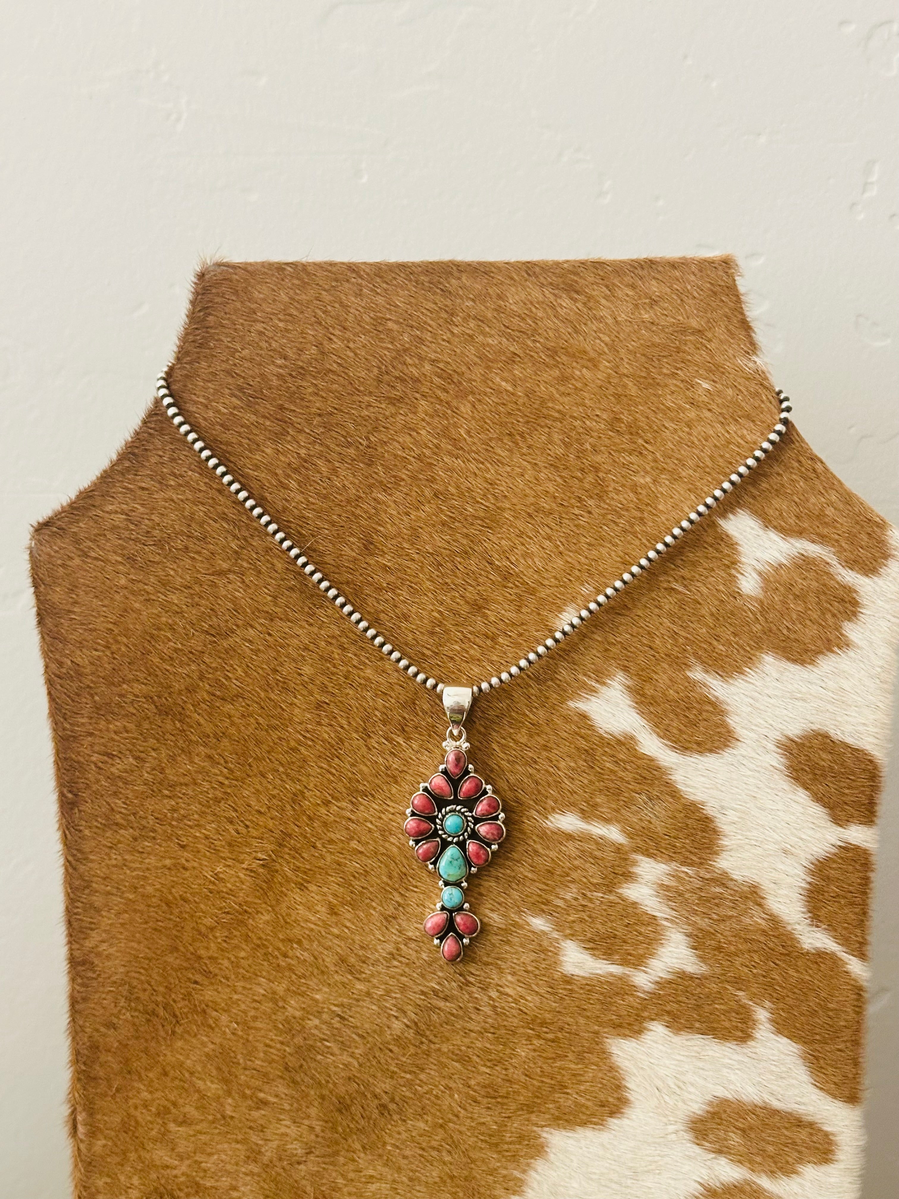 Southwest Handmade Multi Stone & Sterling Silver Cluster Pendant