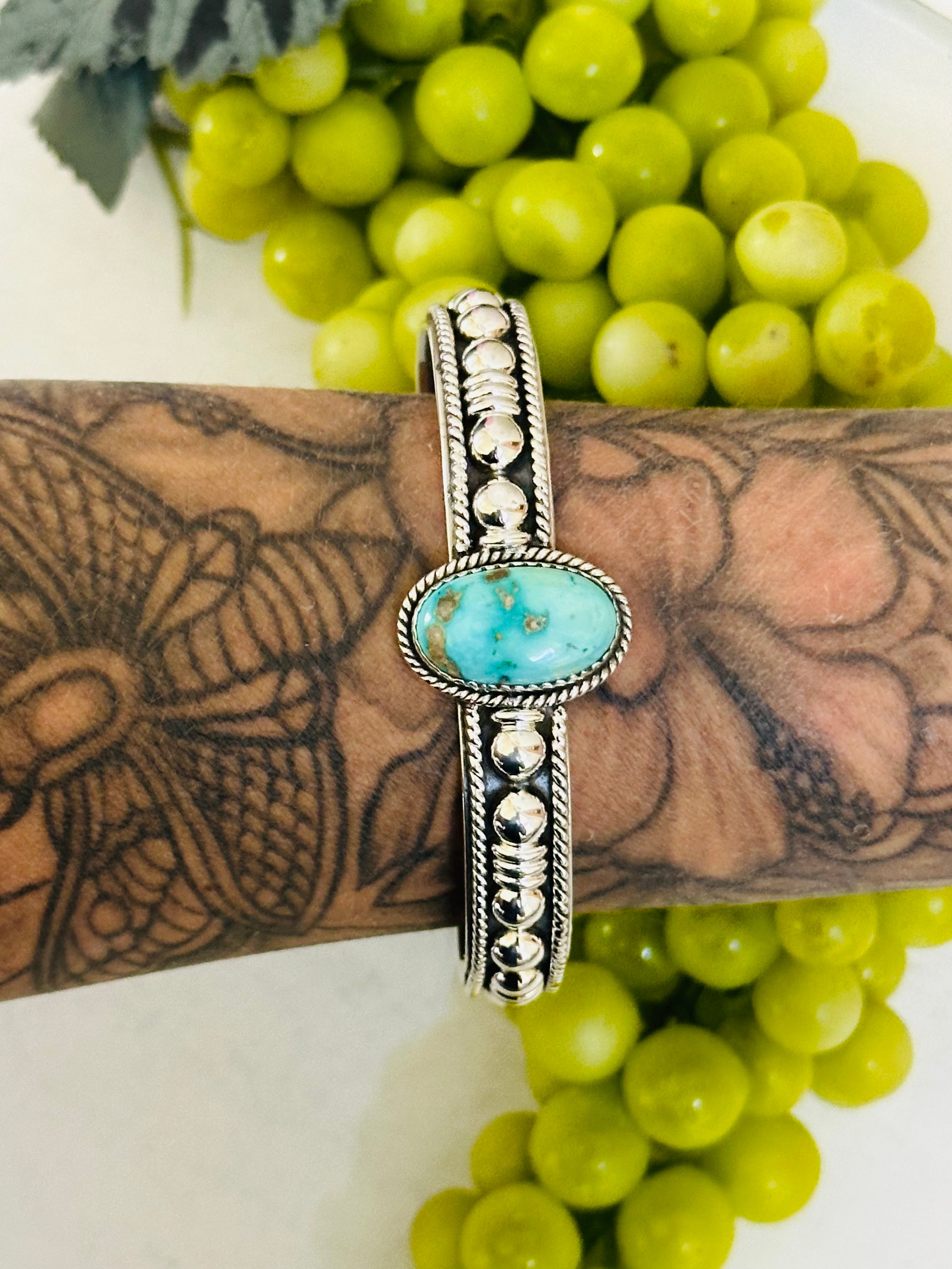 Southwest Made Emerald Valley Turquoise & Sterling Silver Cuff Bracelet