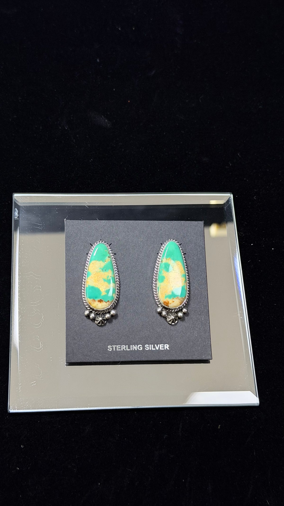 Navajo Made Royston Turquoise & Sterling Silver Post Dangle Earrings