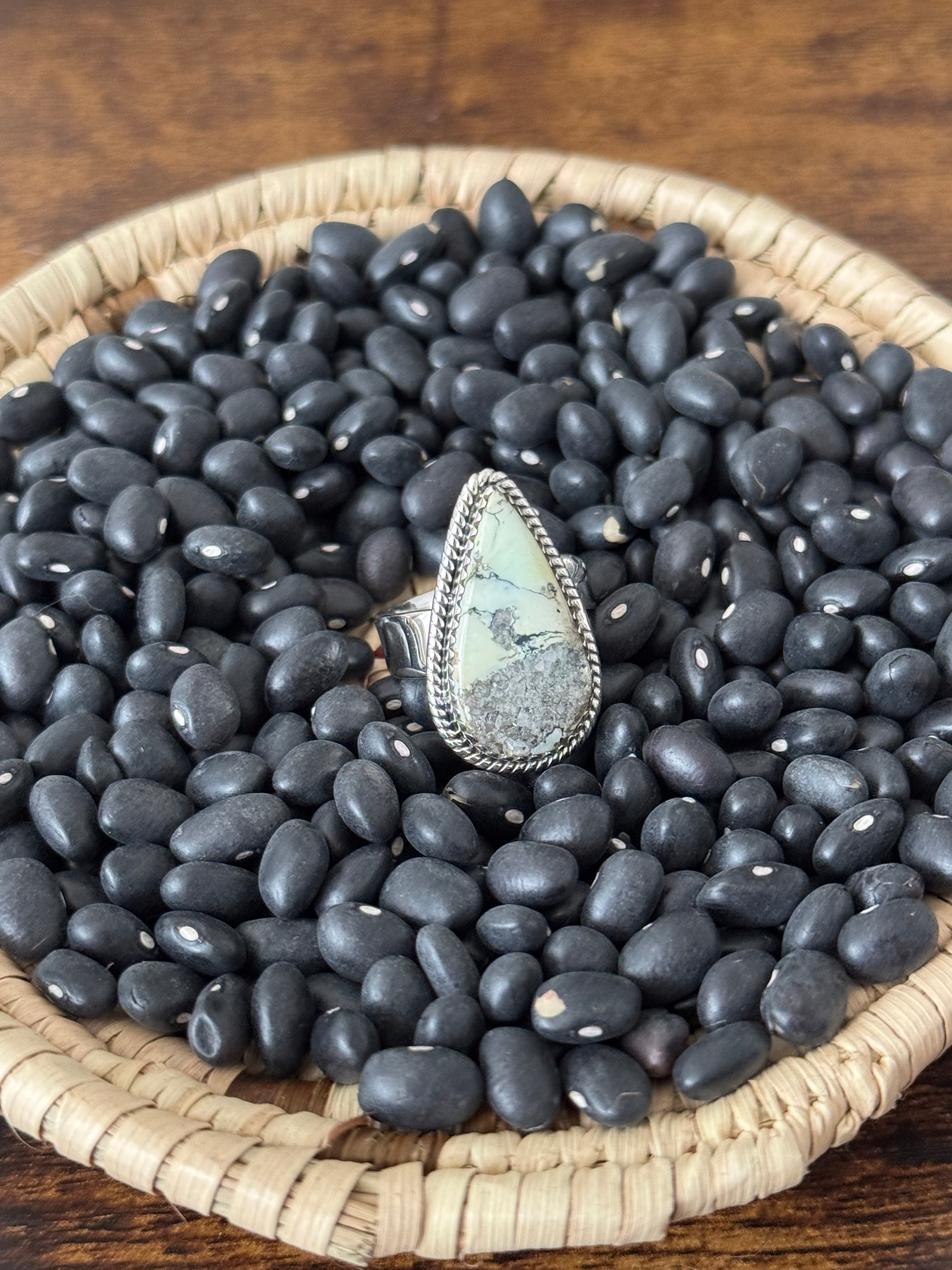 Southwest Handmade Paloma Variscite & Sterling Silver Adjustable Ring