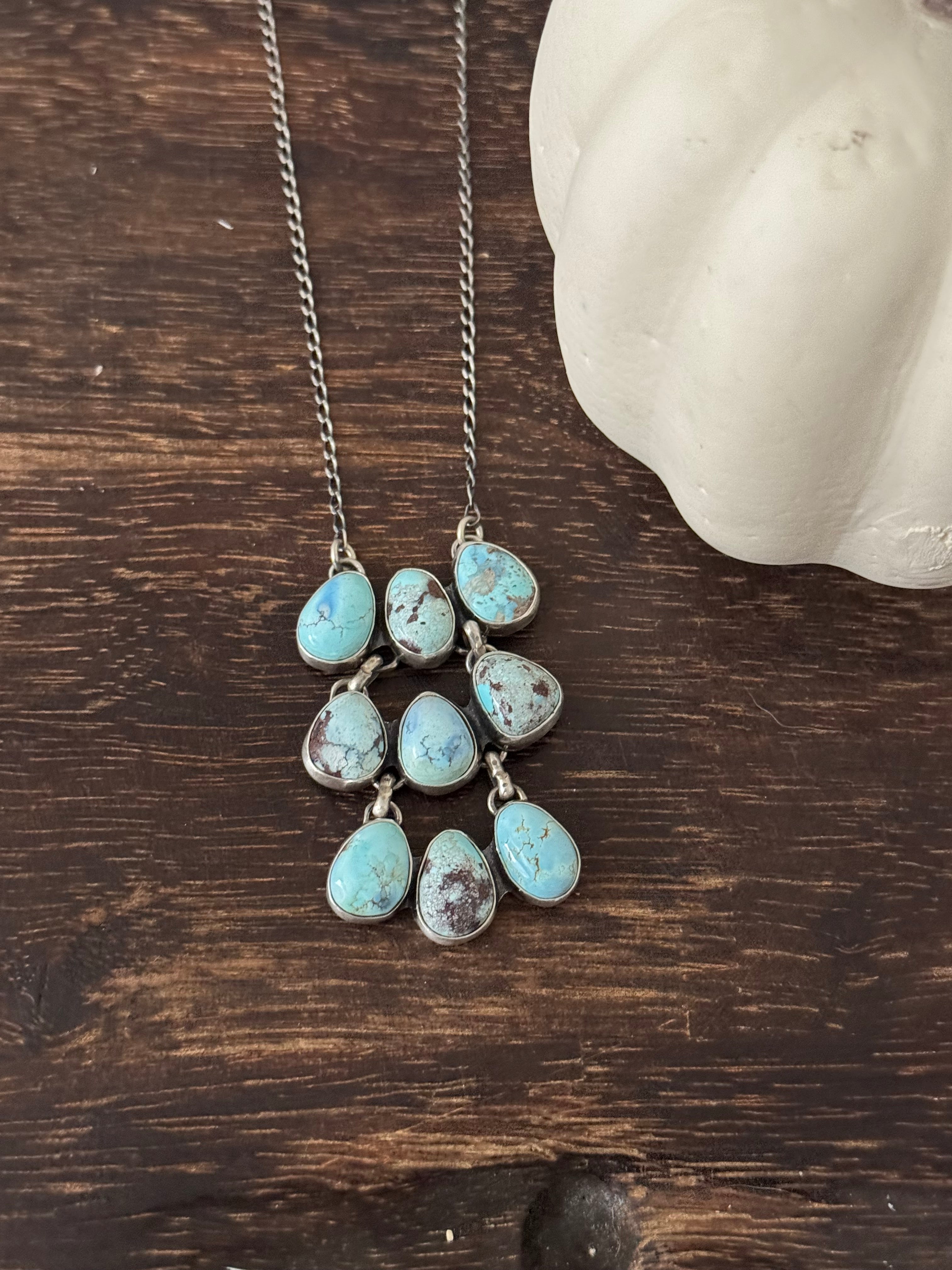 Navajo Made Golden Hills Turquoise & Sterling Silver Necklace