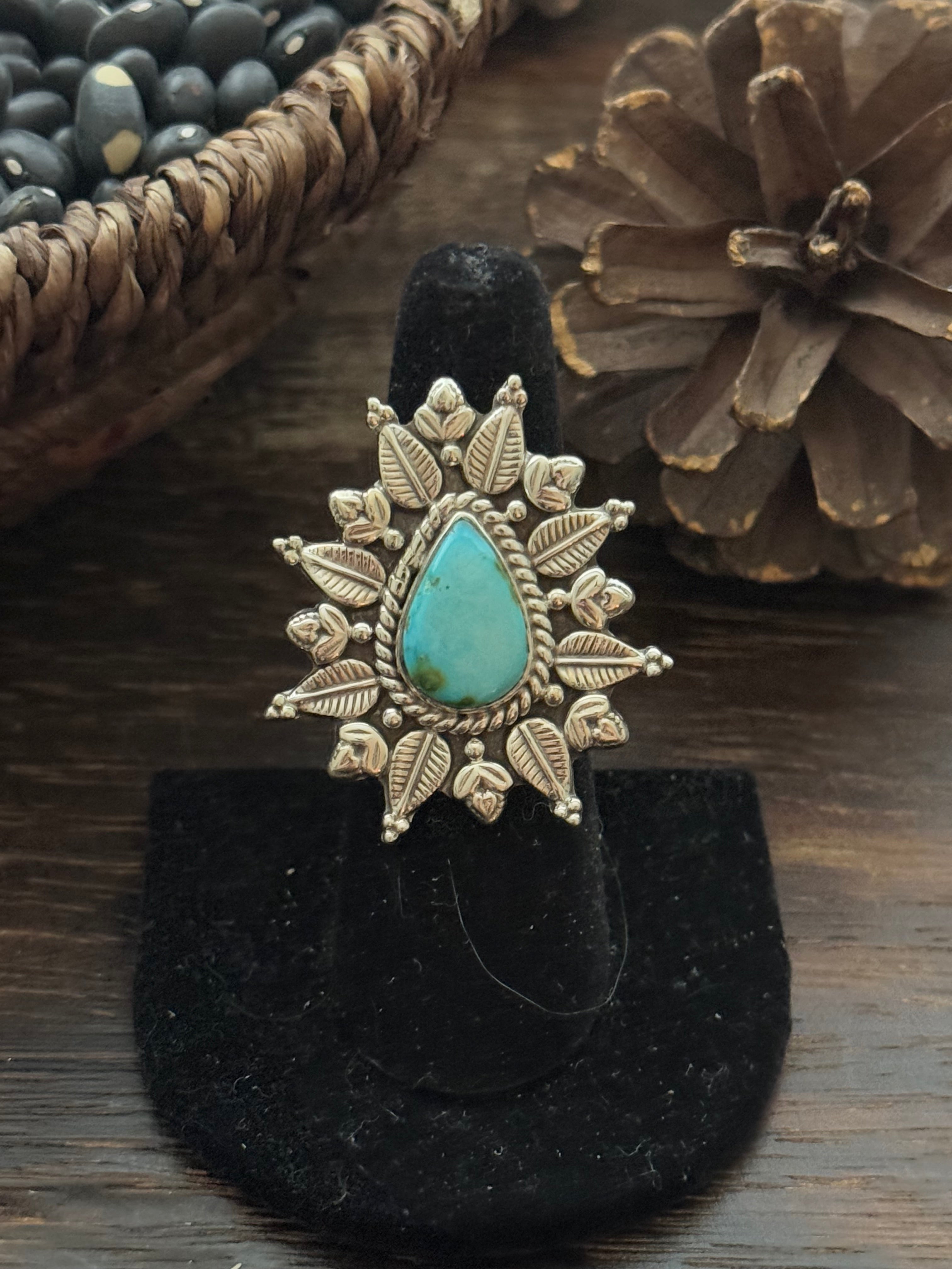 Southwest Handmade Sonoran Mountain Turquoise & Sterling Silver Adjustable Ring