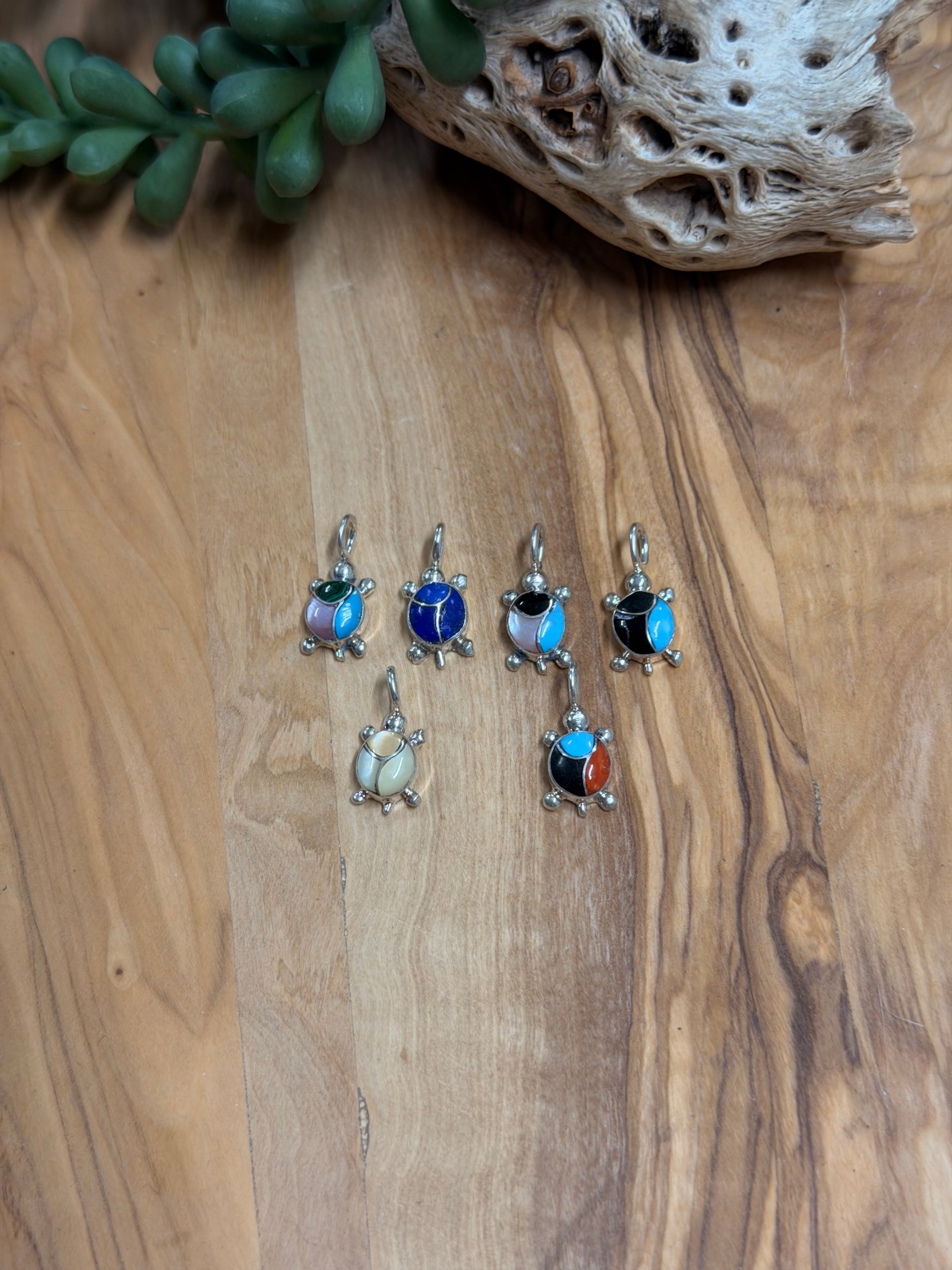Zuni Made Multi Stone & Sterling Silver Inlay Turtle Pendant