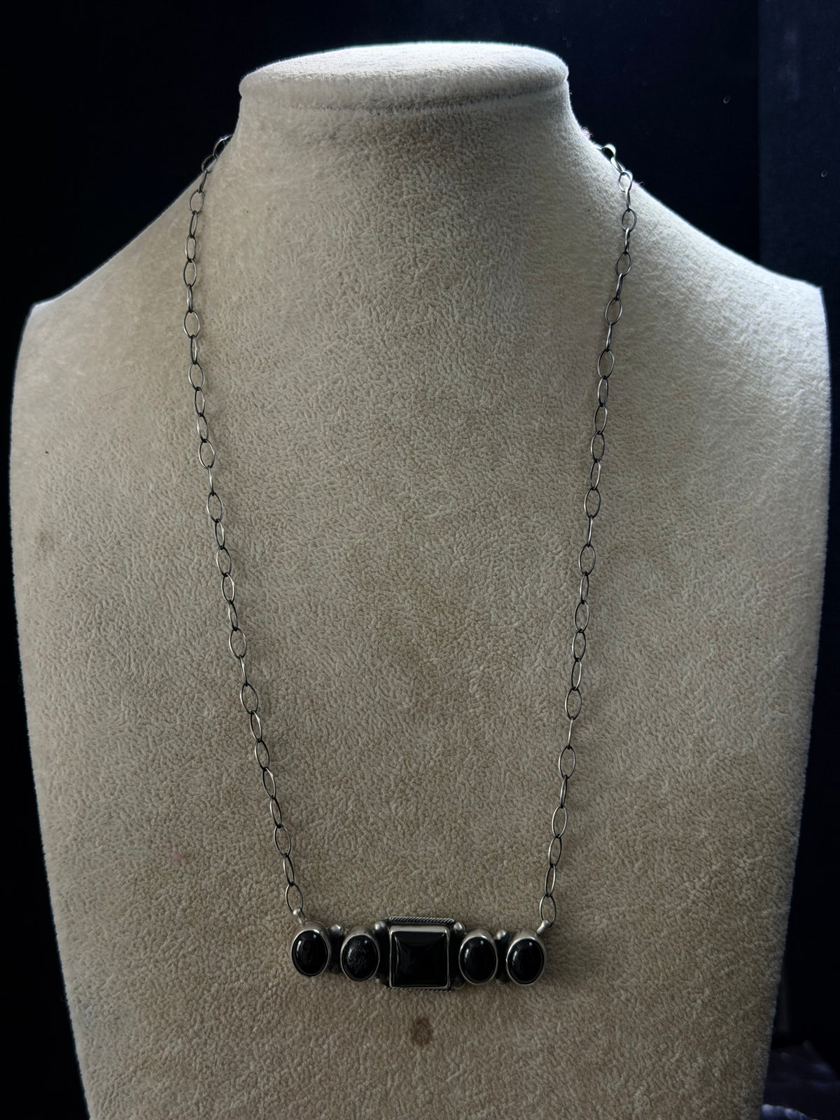 Danny Henio Onyx & Sterling Silver Cluster Necklace