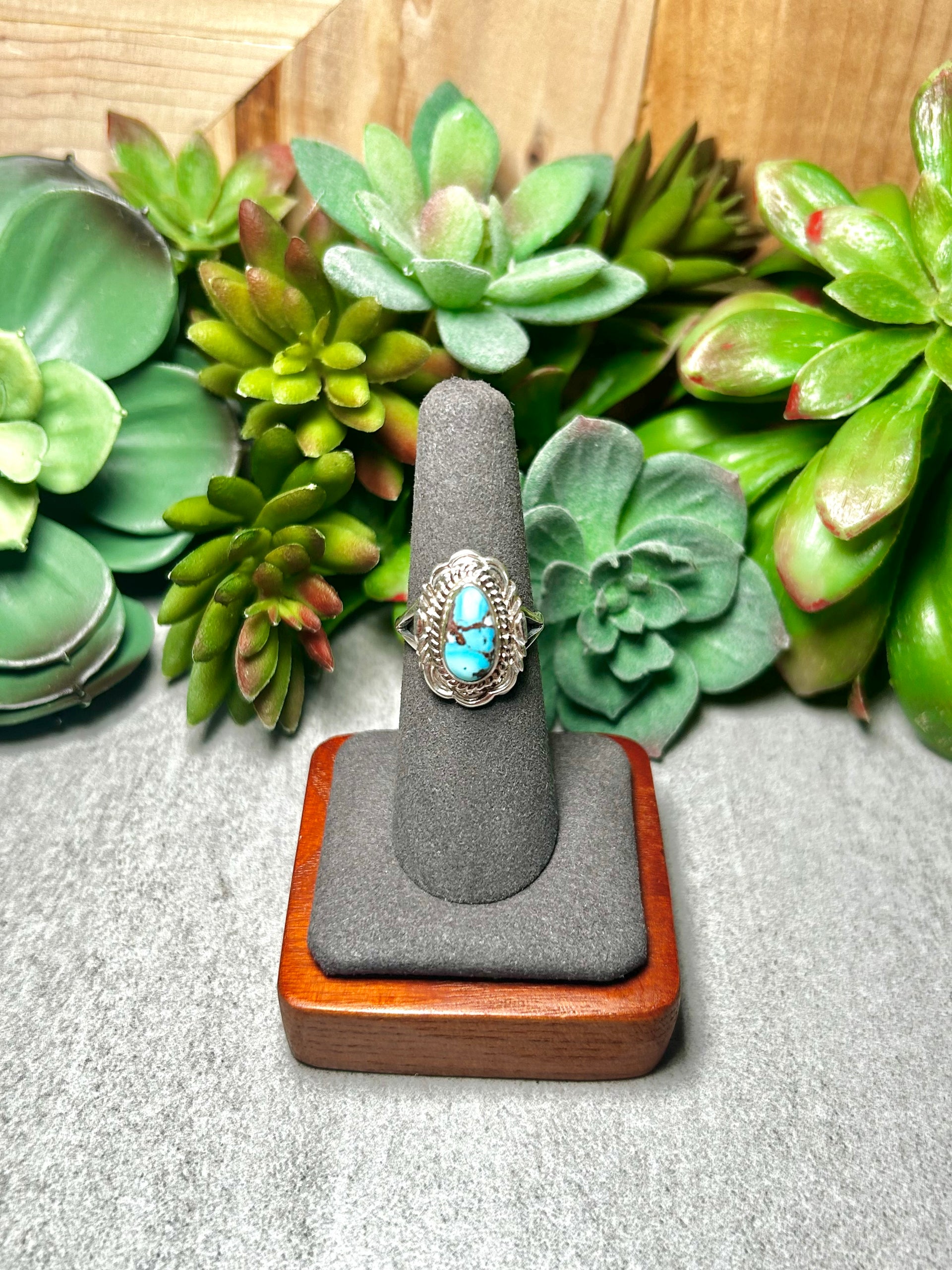 Virgil Chee Golden Hill Turquoise & Sterling Silver Ring Size 6.75