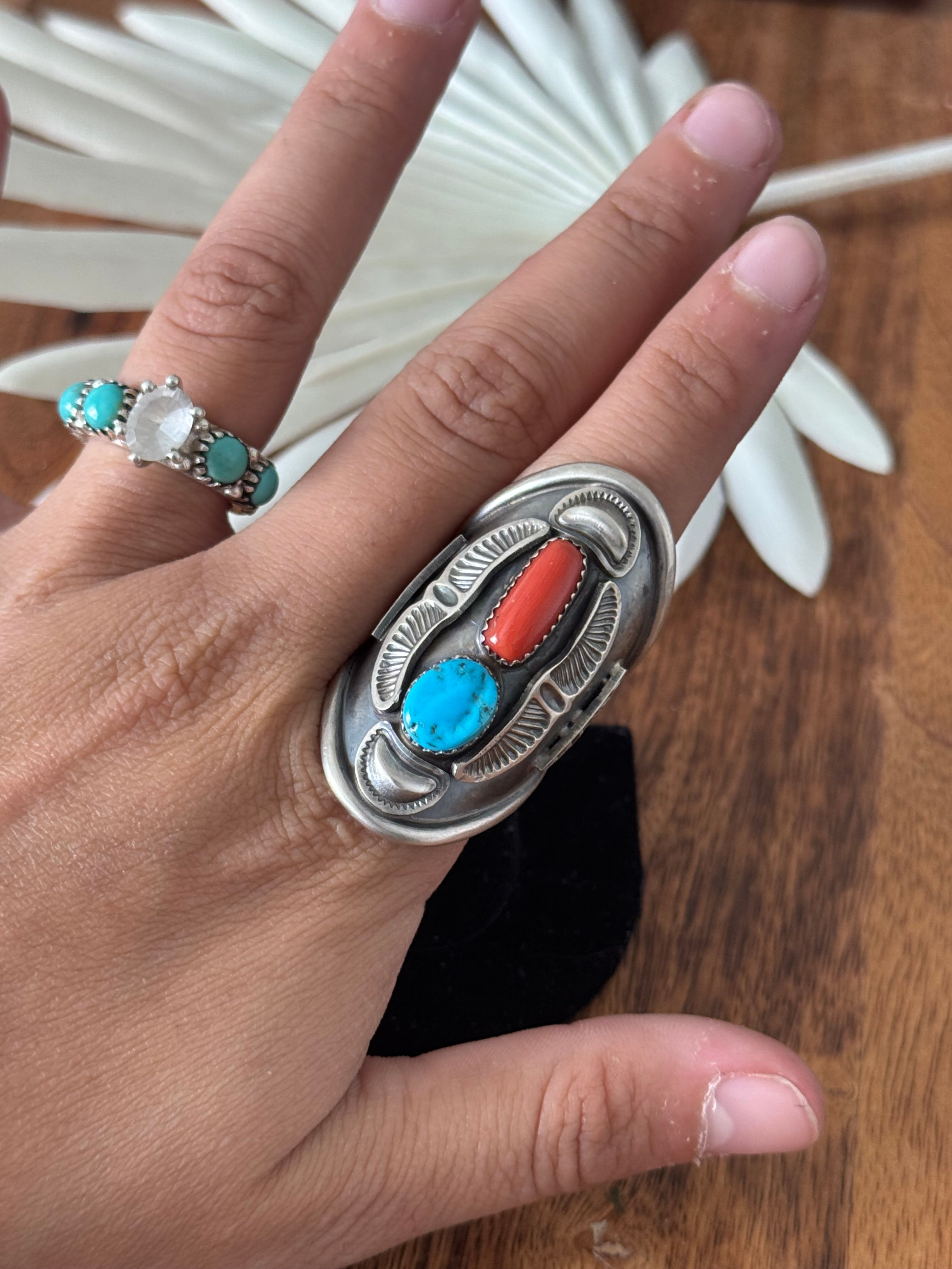 Navajo Made Multi Stone & Sterling Silver Ring