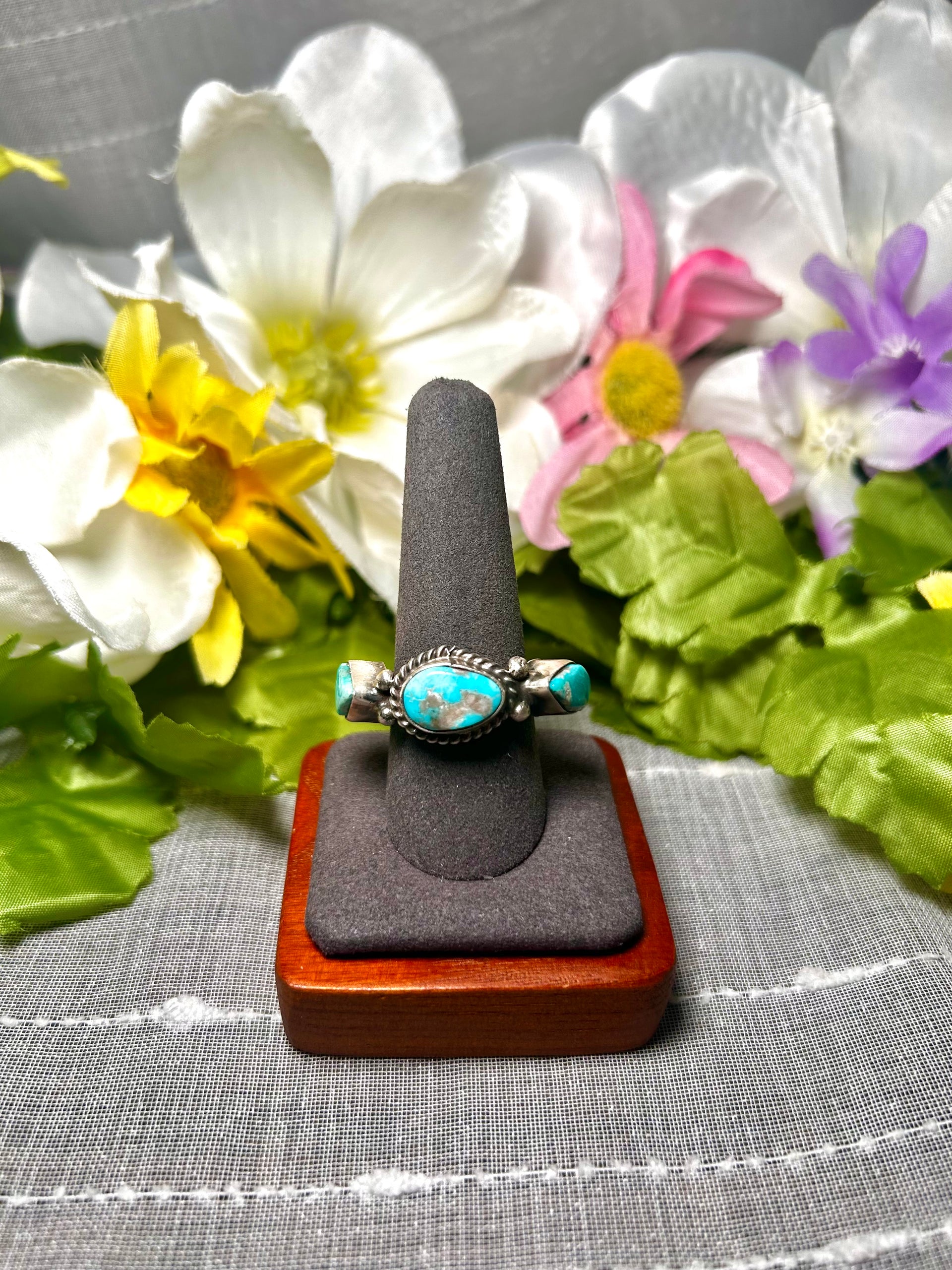 Navajo Made White Water Turquoise & Sterling Silver Ring Size 9.75