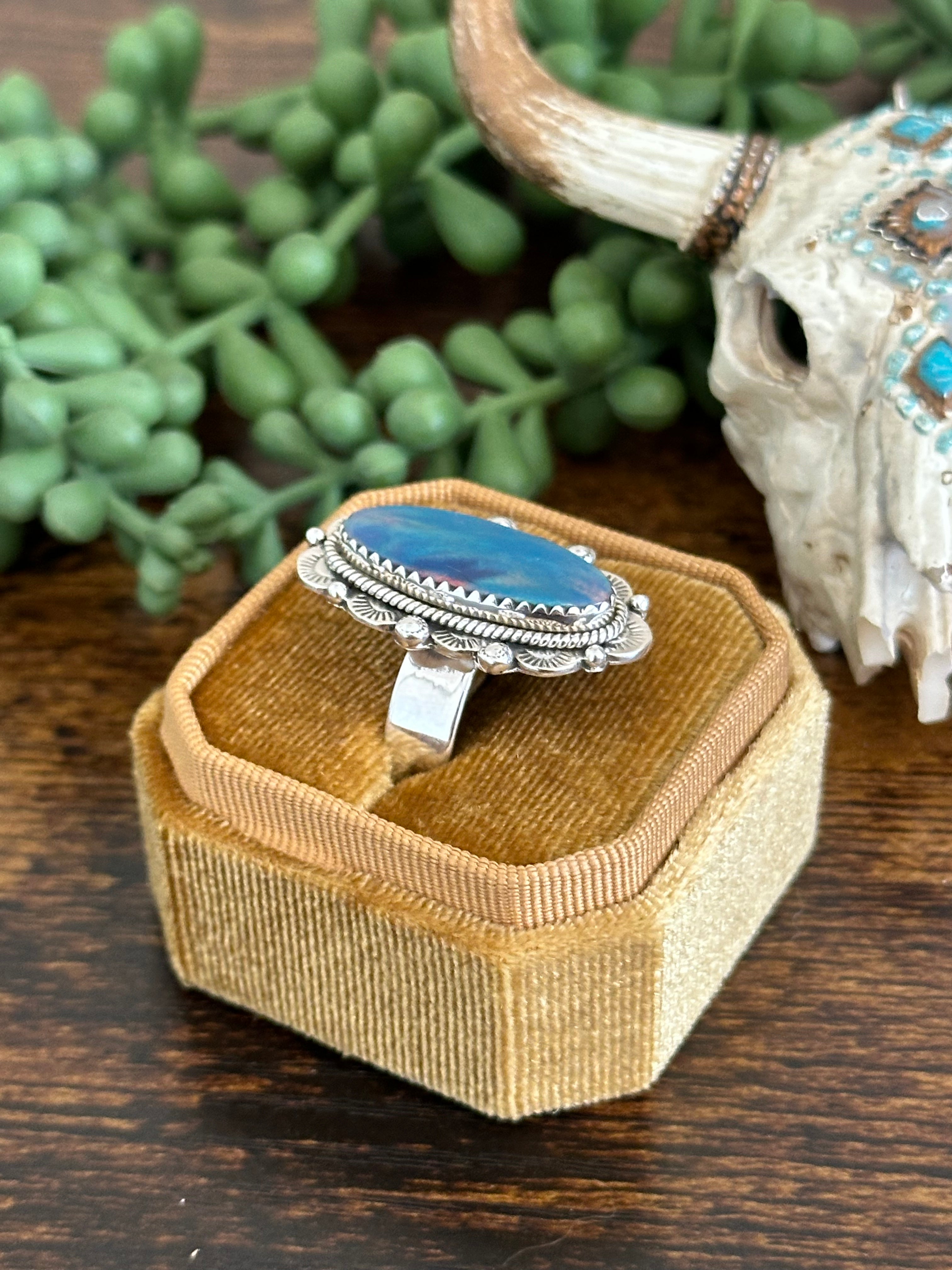 Southwest Handmade Opal & Sterling Silver Adjustable Ring