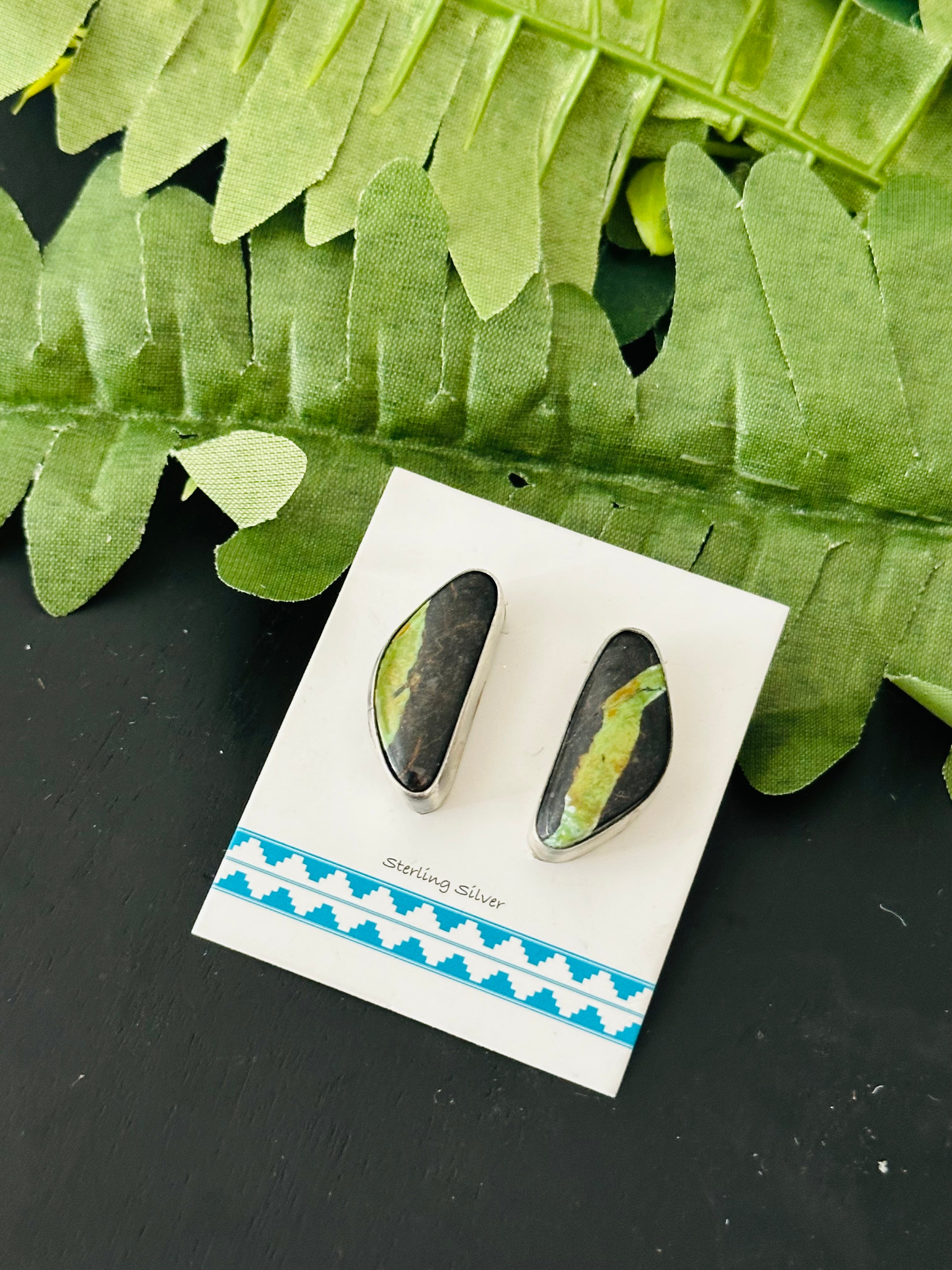 Pete Skeets Black Jack Turquoise & Sterling Silver Post Earrings