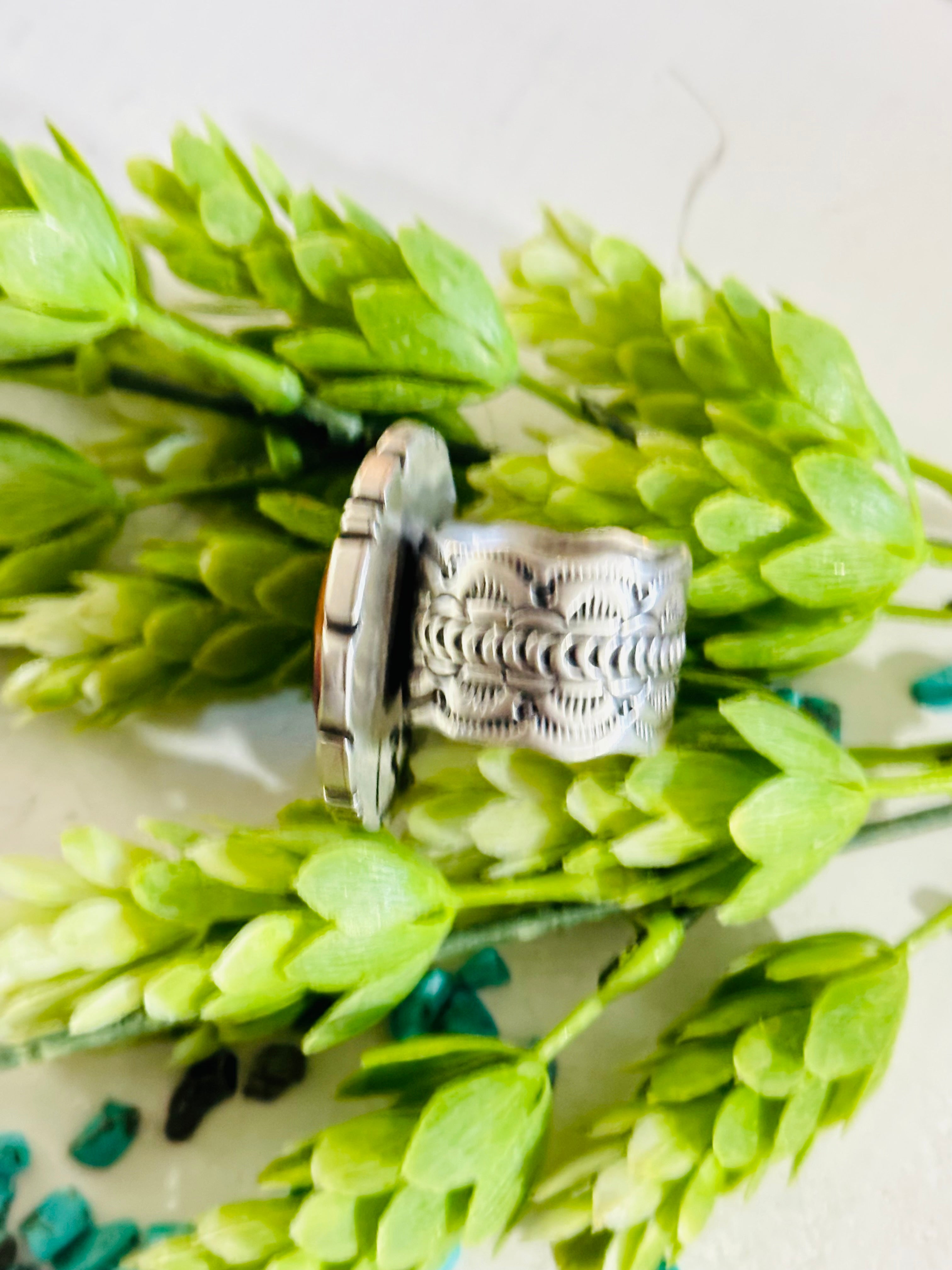 Navajo Made Purple Spiny Oyster & Sterling Silver Ring Size 10