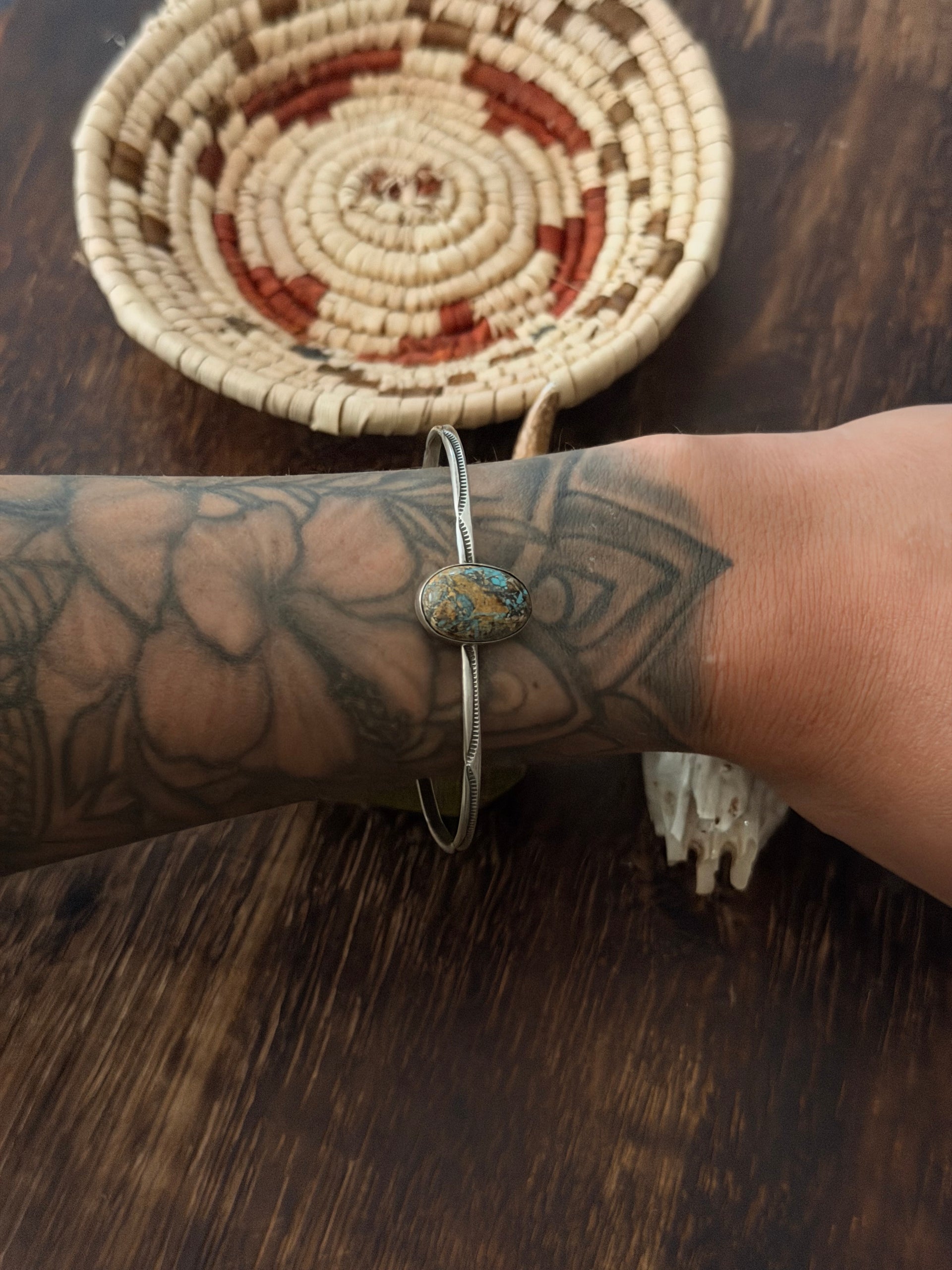 Navajo Made Royston Turquoise  & Sterling Silver Cuff Bracelet