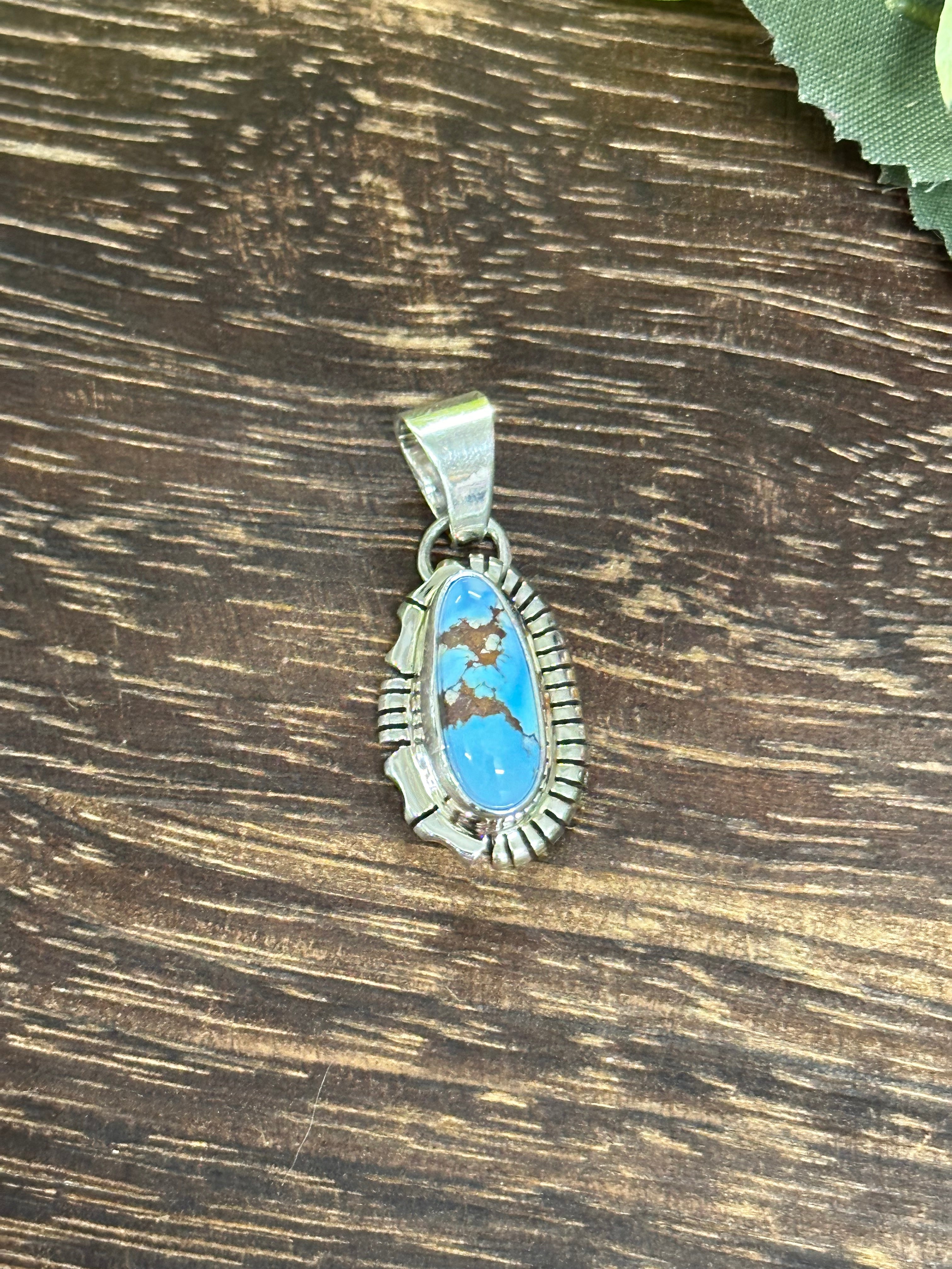 Navajo Made Golden Hills Turquoise & Sterling Silver Pendant