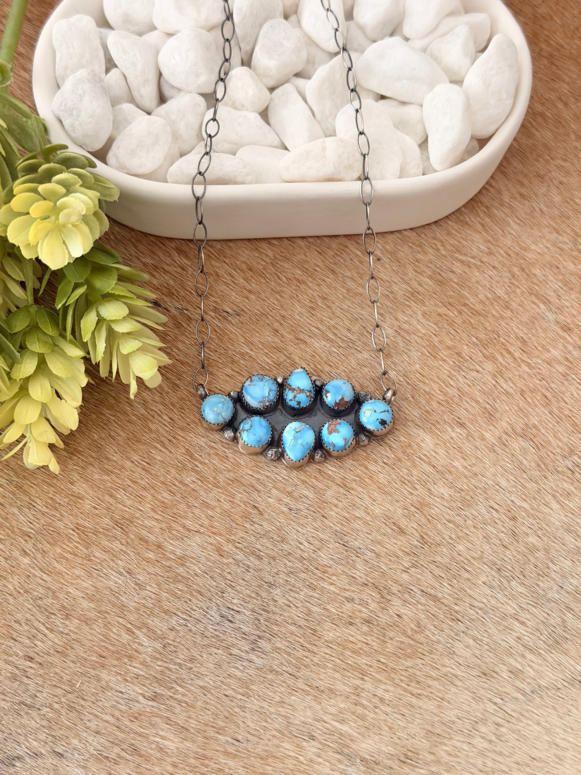 Myra Bennaly Golden Hills Turquoise & Sterling Silver Cluster Bar Necklace