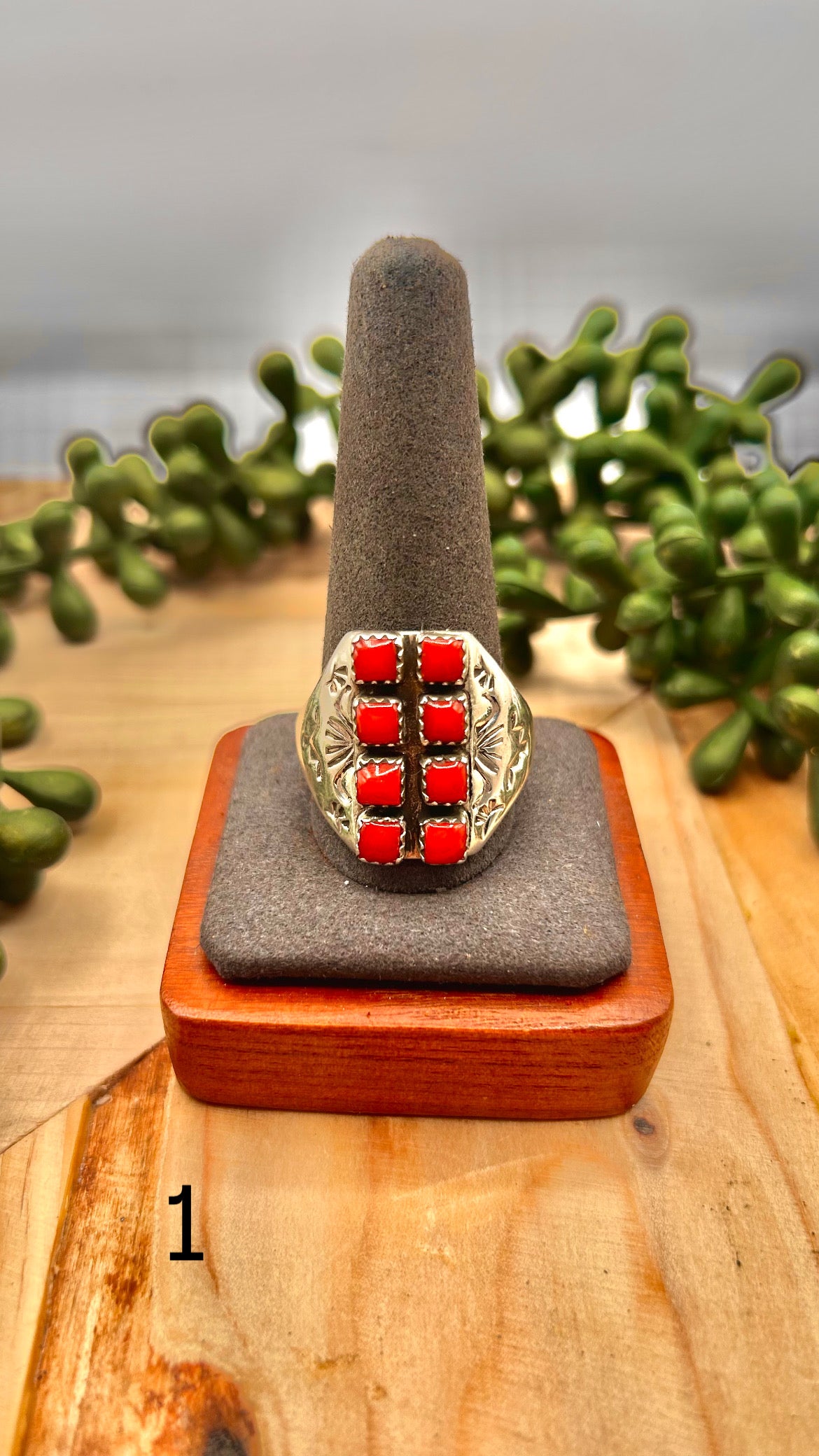 Paulina Welson Red Coral & Sterling Silver Ring