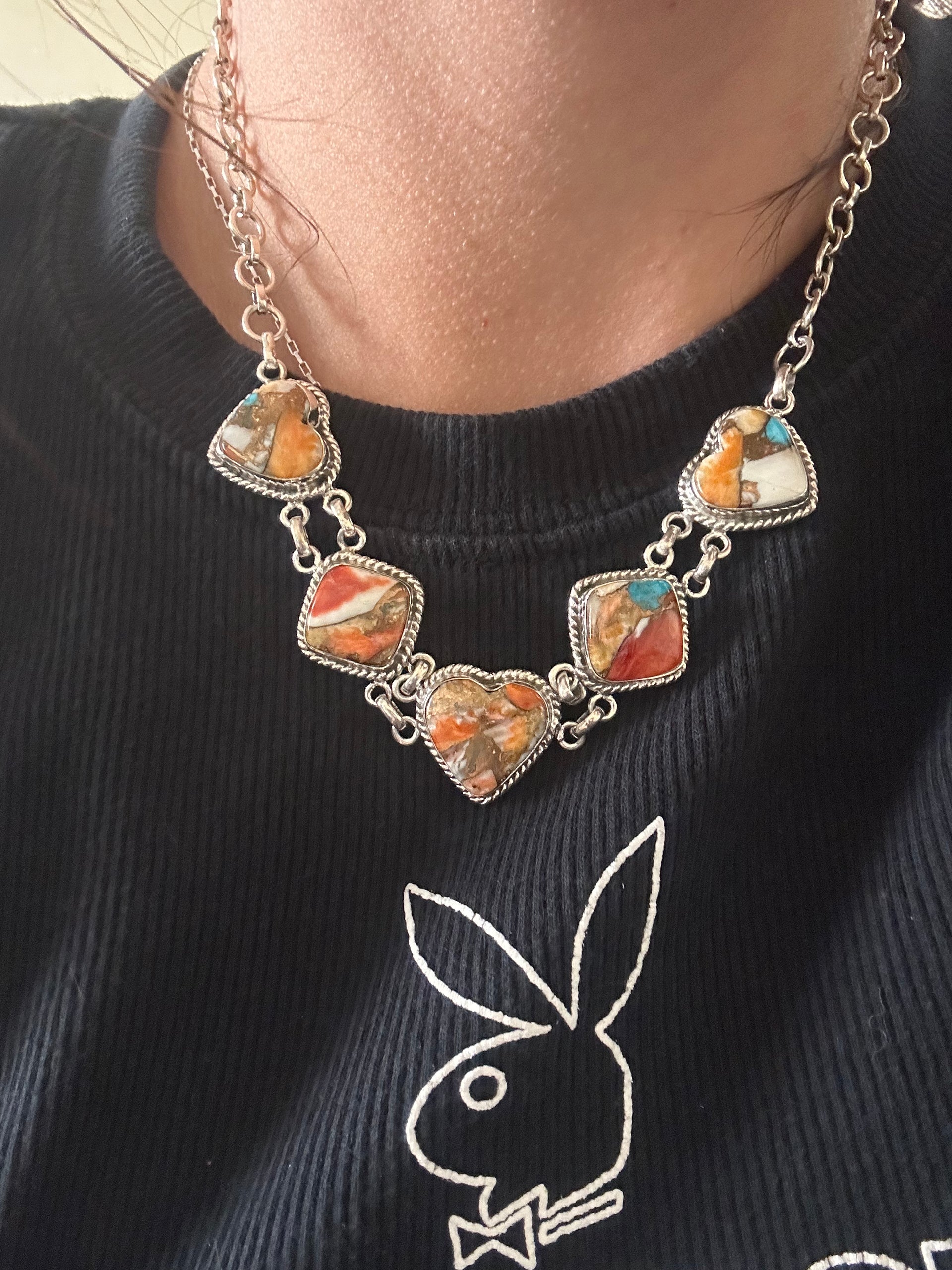 Southwest Made Mohave Turquoise & Sterling Silver Chocker Necklace Set