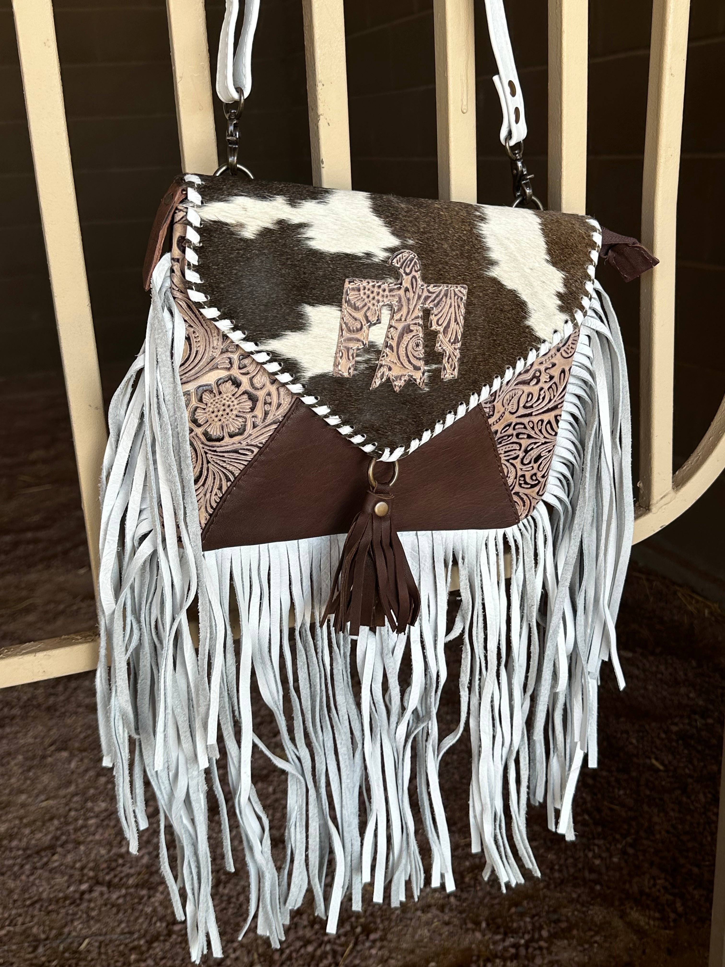 Genuine Tooled Leather & Cowhide Fringe Purse