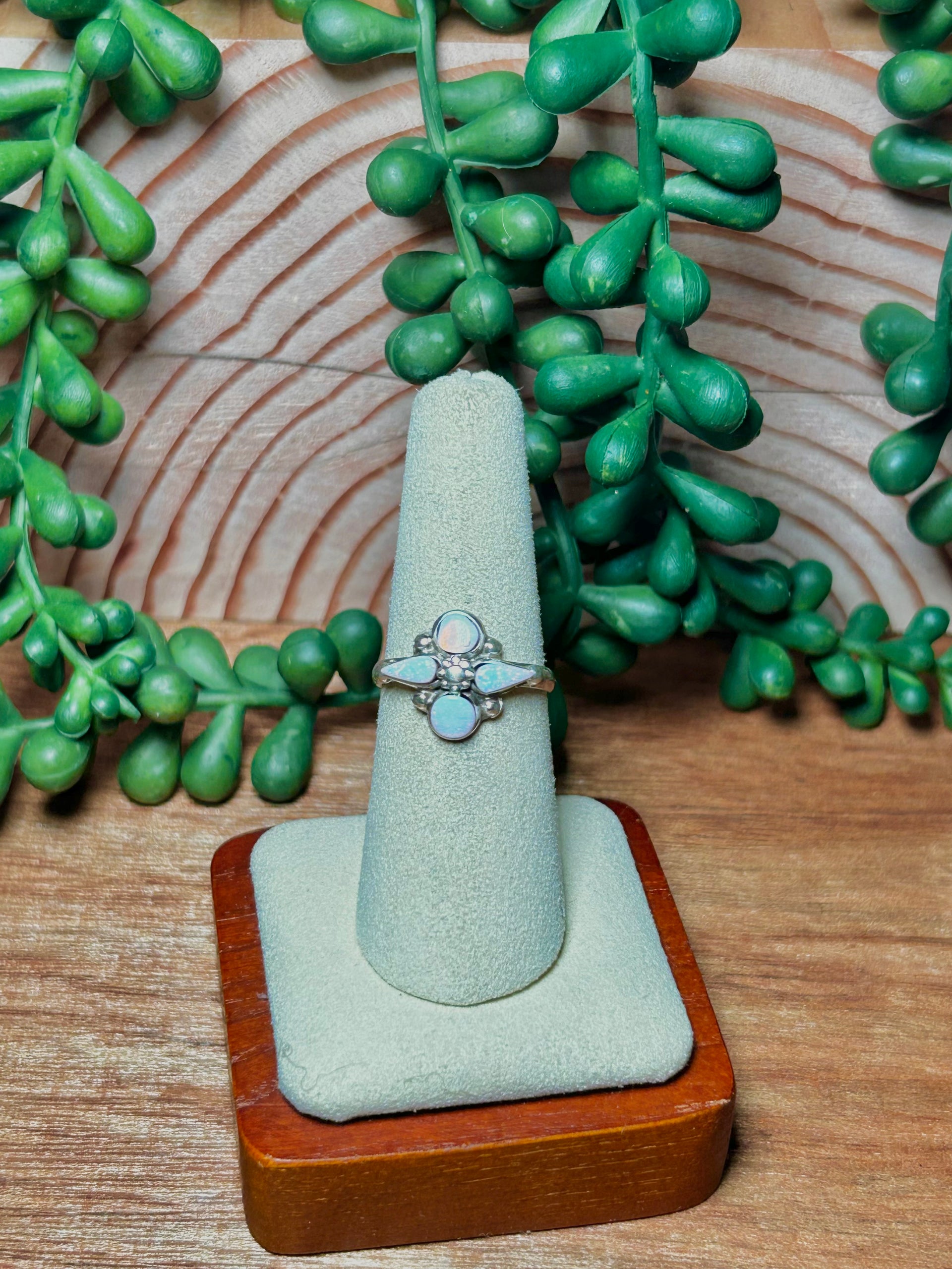 Navajo Made White Opal & Sterling Silver Ring Size 7