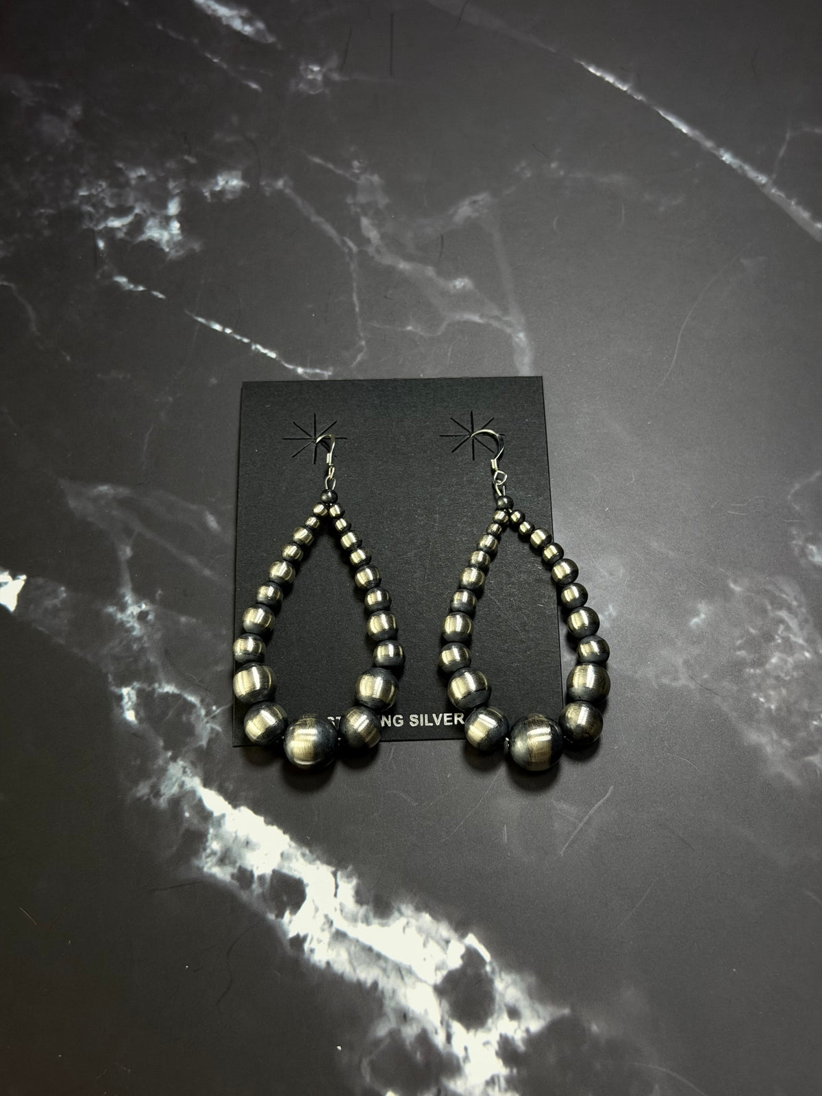 Navajo Strung Sterling Silver Machine Made Pearl Dangle Earrings