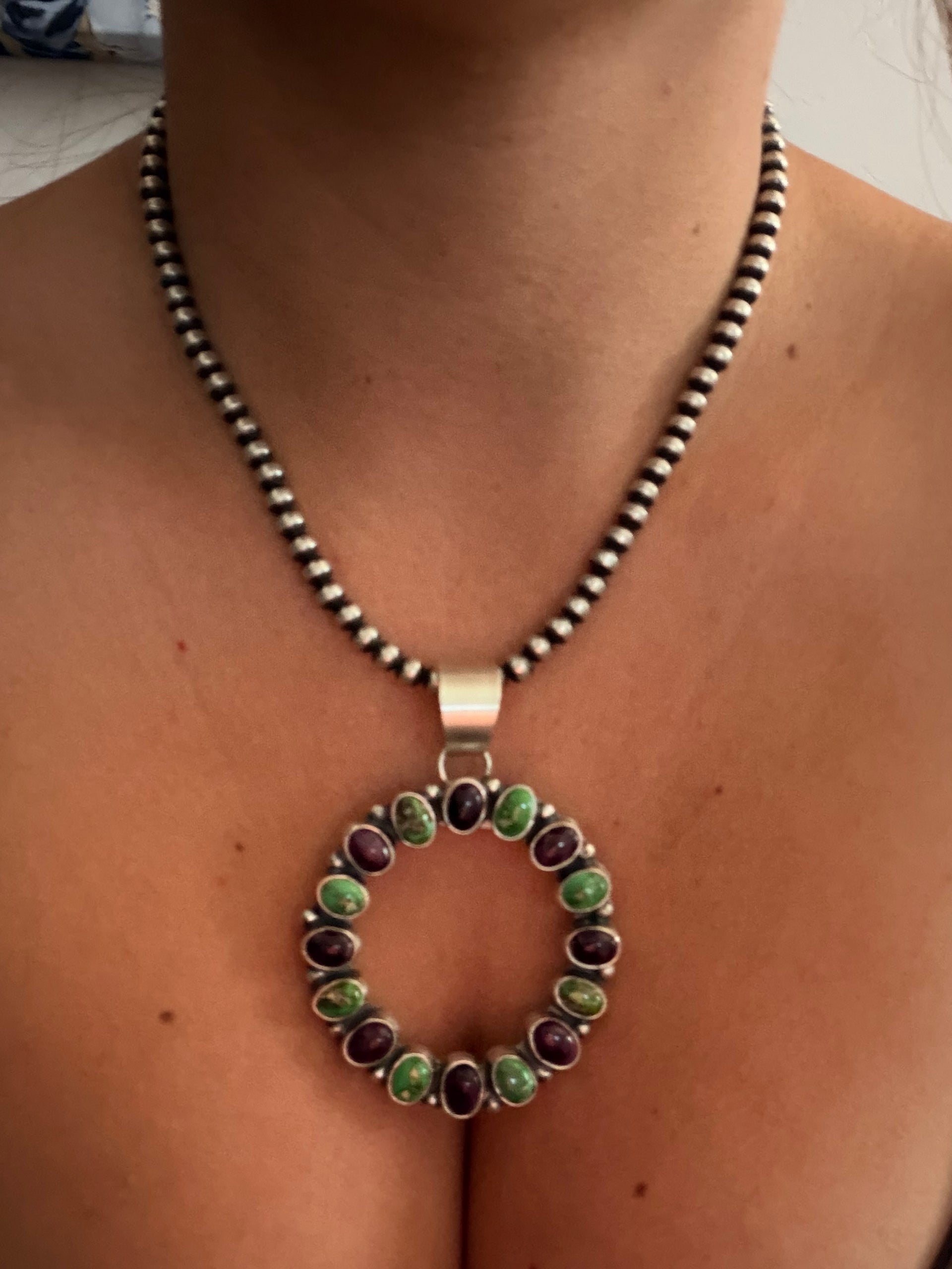 Ella Peters Multi Stone & Sterling Silver Cluster Pendant