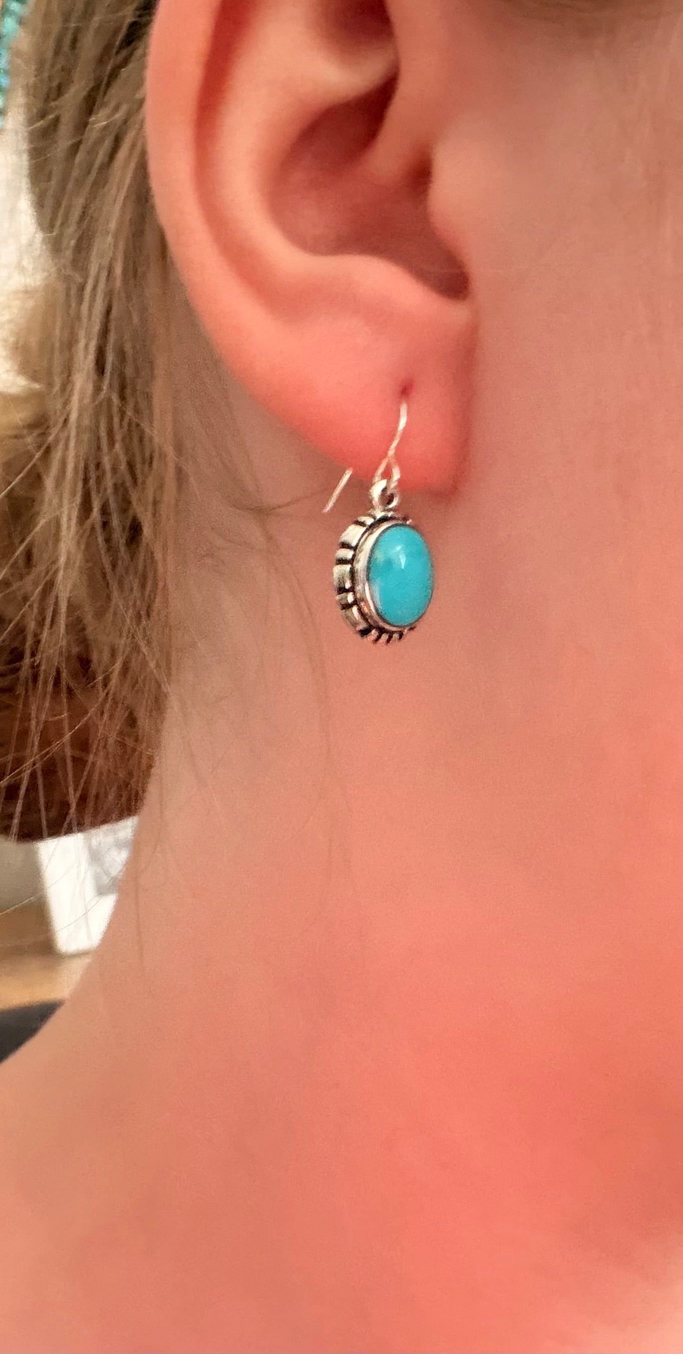Navajo Made Kingman Turquoise & Sterling Silver Dangle Earrings
