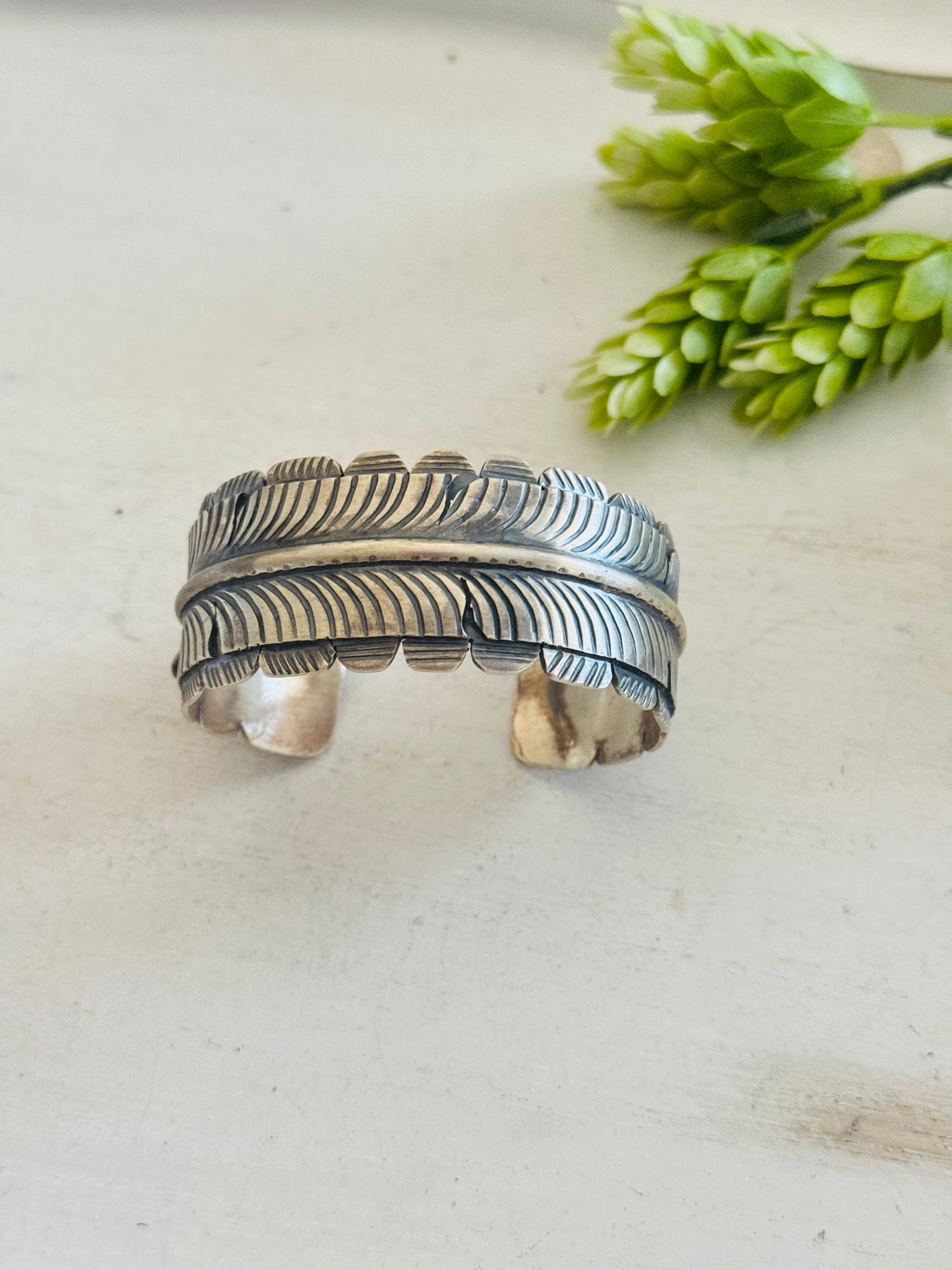 Kobe Martinez Sterling Silver Feather Cuff Bracelet