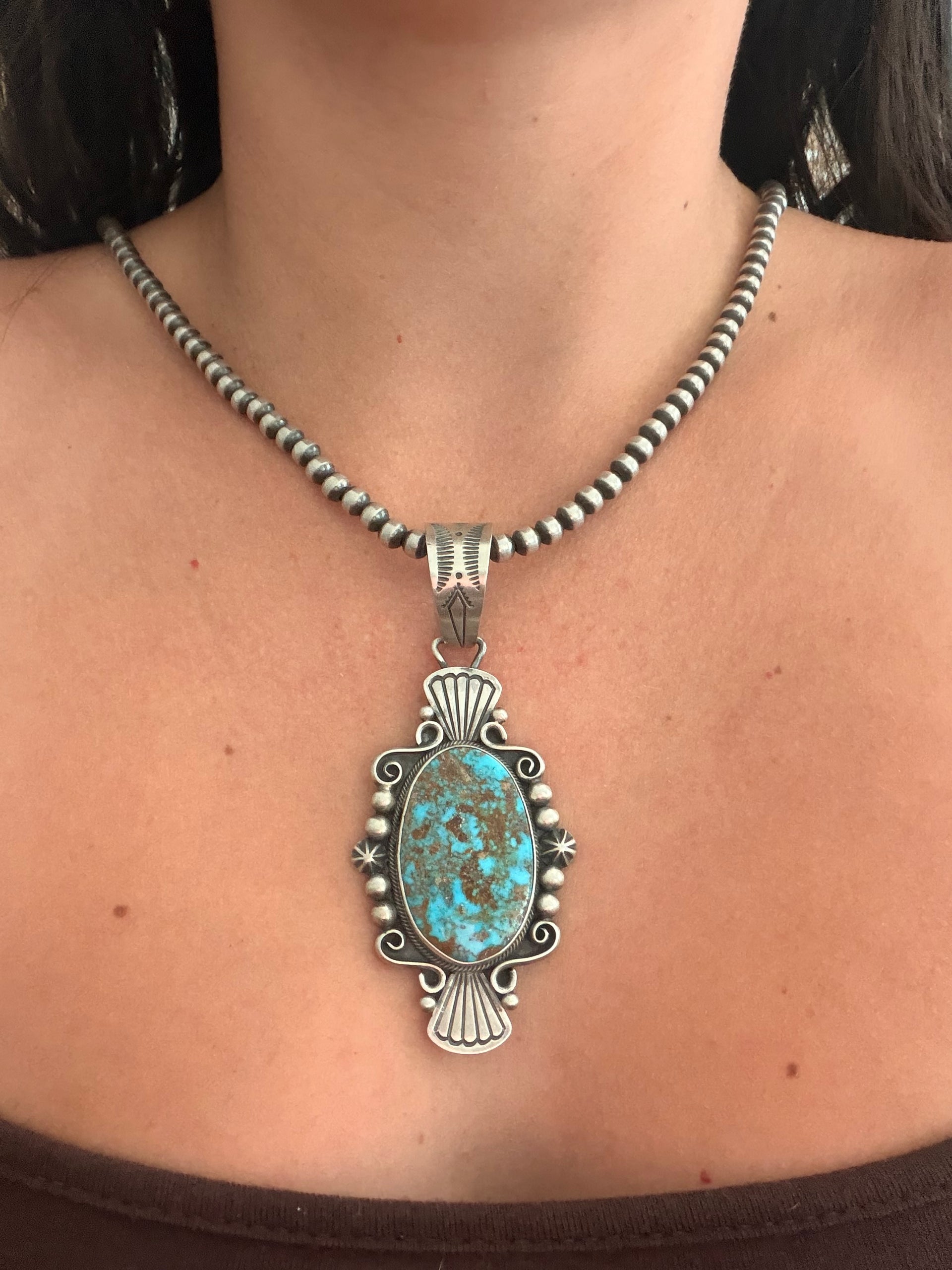 David Benally Kingman Turquoise & Sterling Silver Pendant