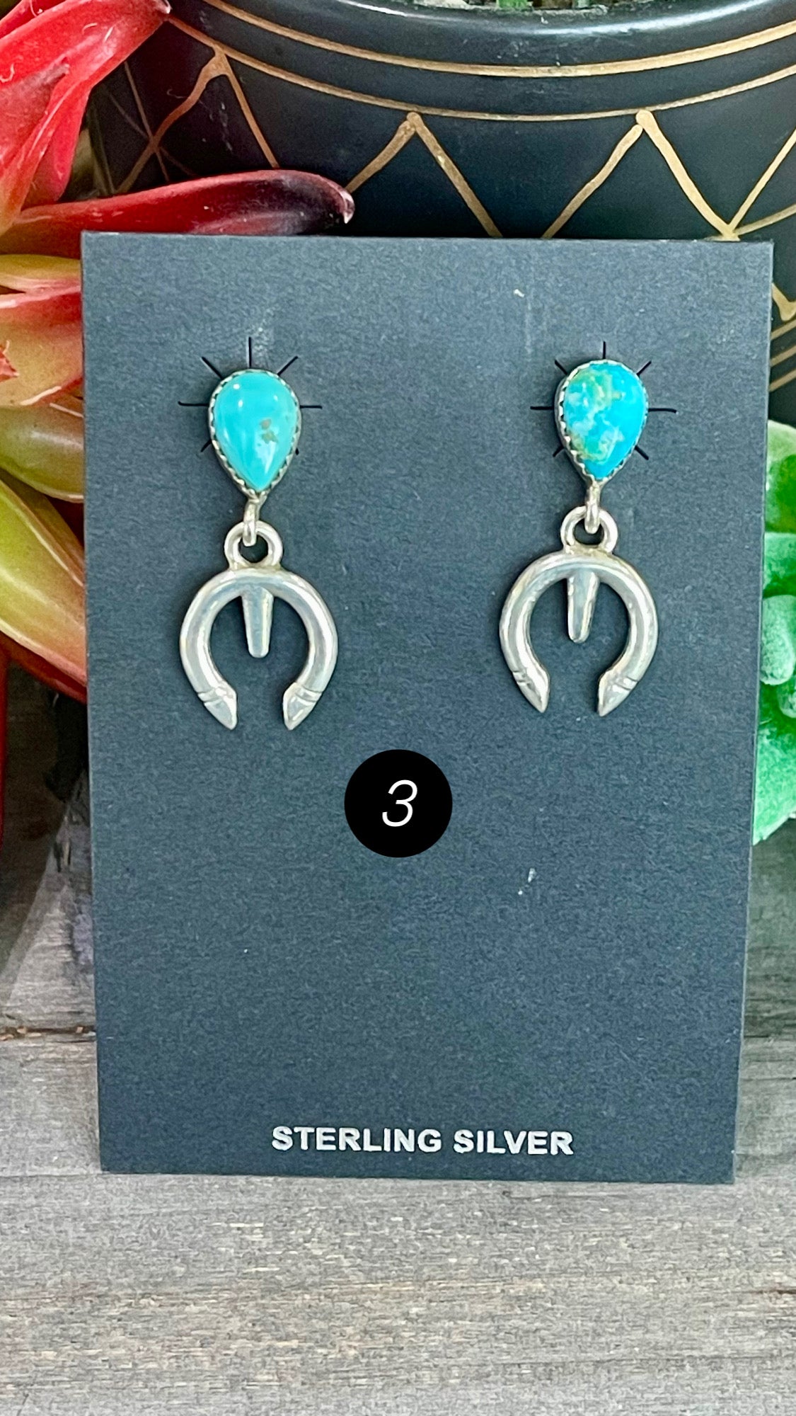 Southwest Handmade Kingman Turquoise & Sterling Silver Post Dangle Naja Earrings