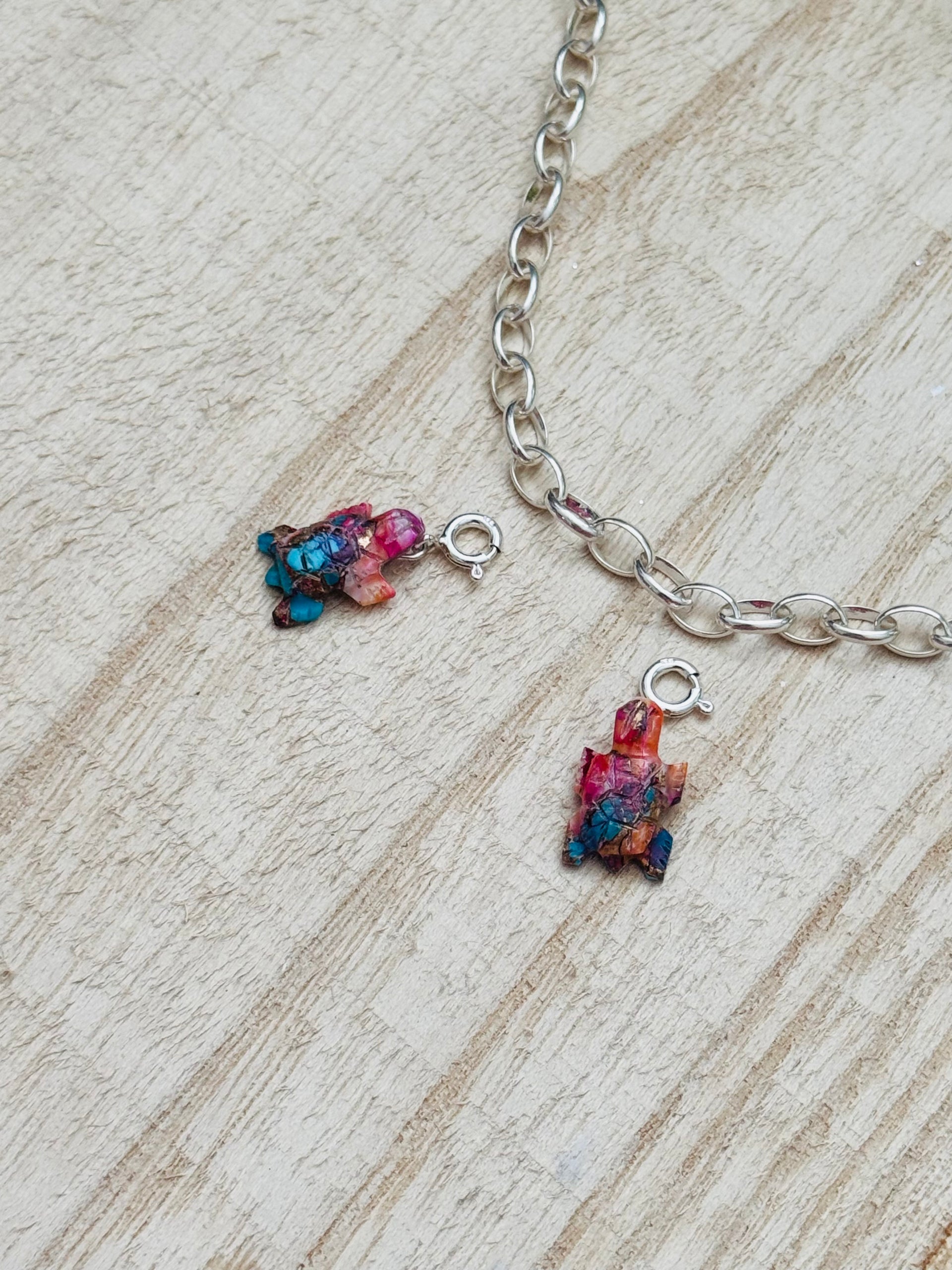 Navajo Made Mohave Turquoise & Sterling Silver Turtle Charms