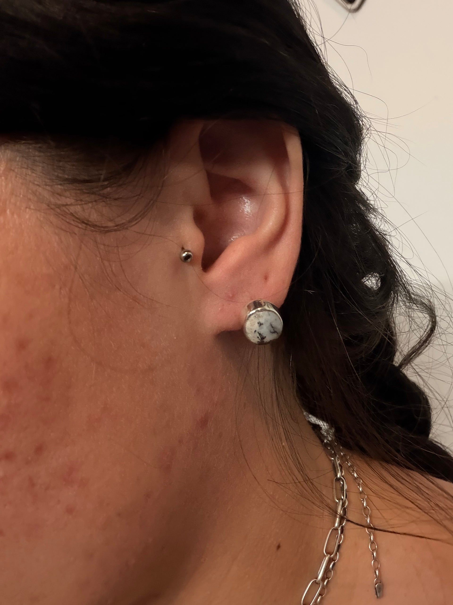 Navajo Made White Buffalo & Sterling Silver Post Earrings