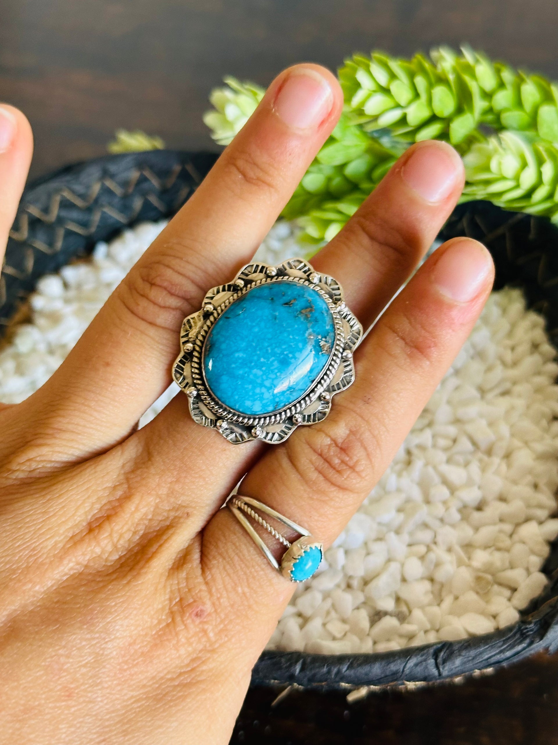 TTD Blue Ridge Turquoise & Sterling Silver Adjustable Ring