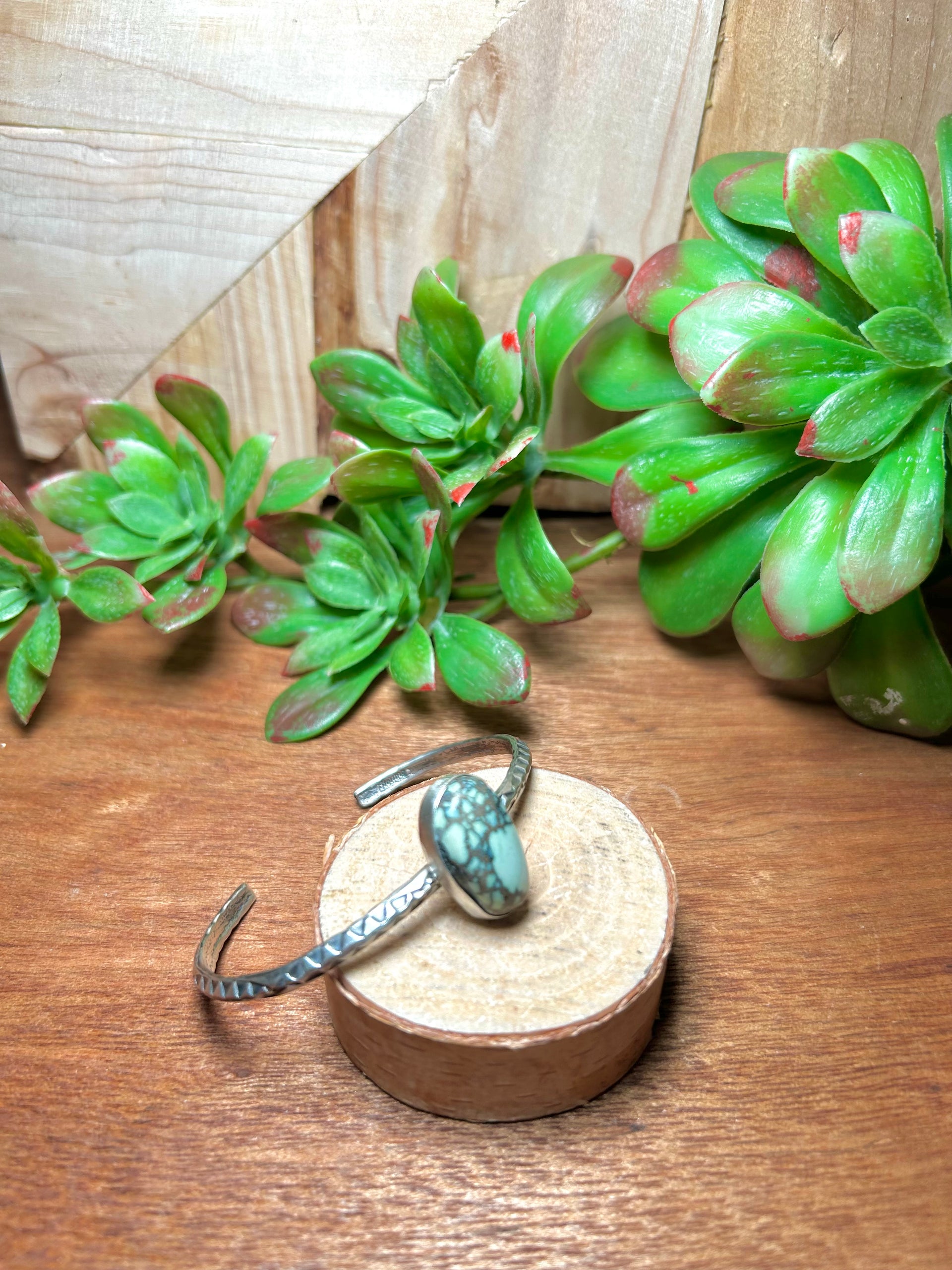 Navajo Made New Lander Varicsite & Sterling Silver Cuff Bracelet